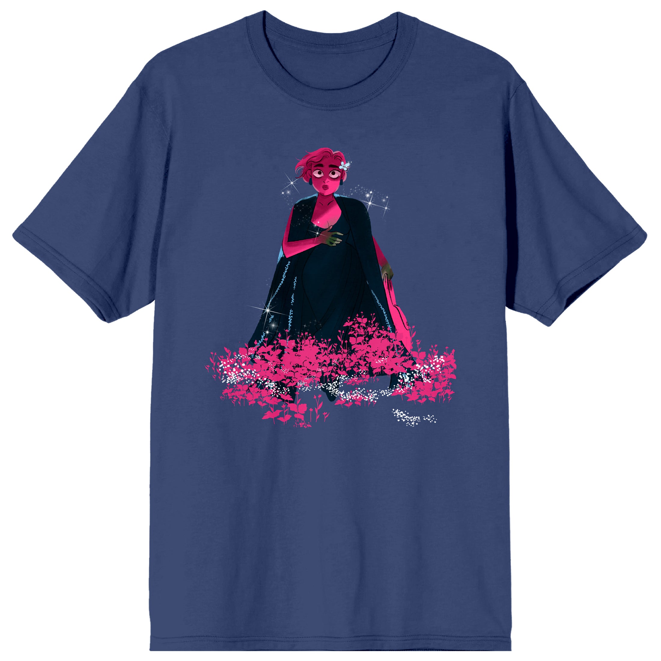 WEBTOON Lore Olympus Persephone In Flowers Crew Neck Short Sleeve Navy Women's T-shirt