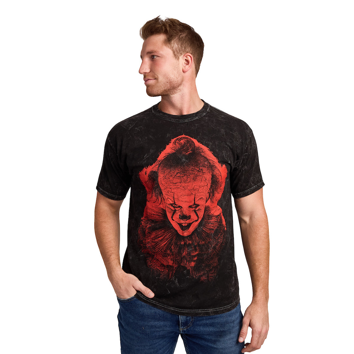 It Chapter 2 Pennywise Adult Black Mineral Wash Crew Neck Short Sleeve T-shirt