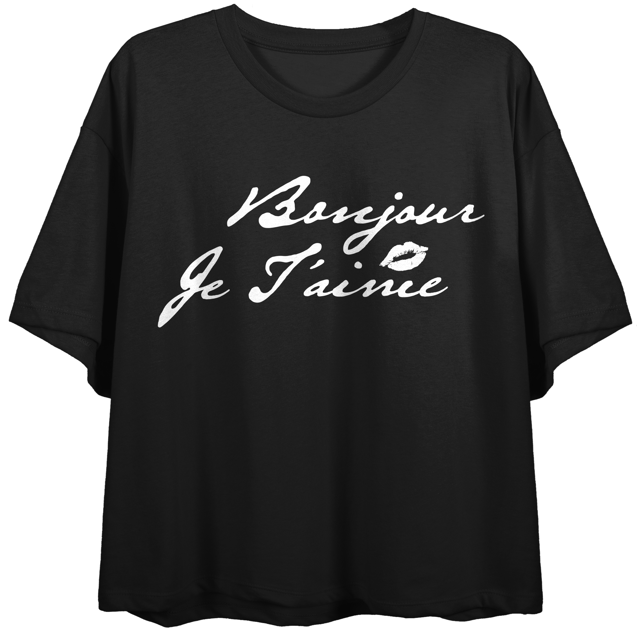 Bonjour Je T'aime Women's Black Graphic Crop Tee