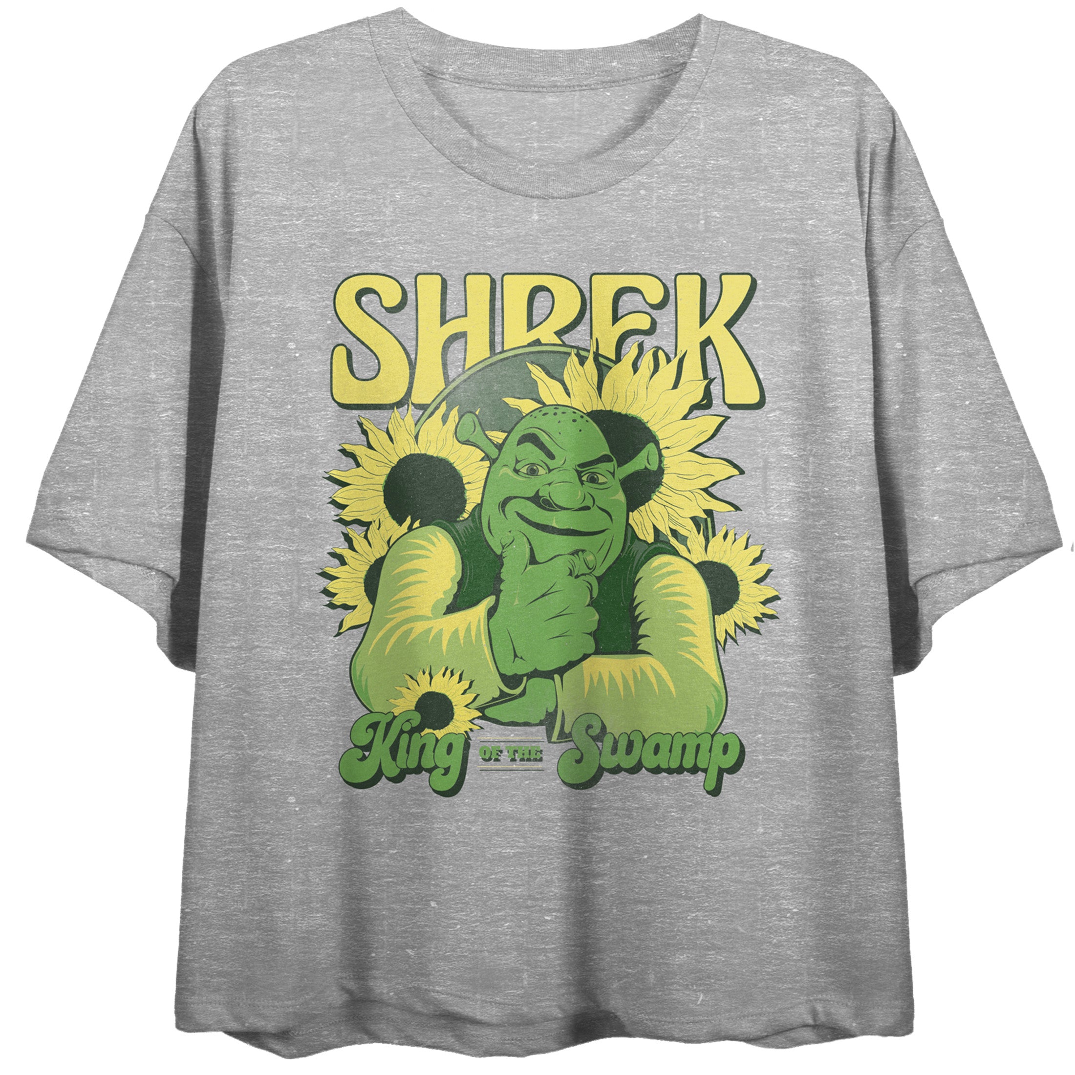 Shrek King Of The Swamp Crew Neck Short Sleeve Women's Gray Heather Crop Top