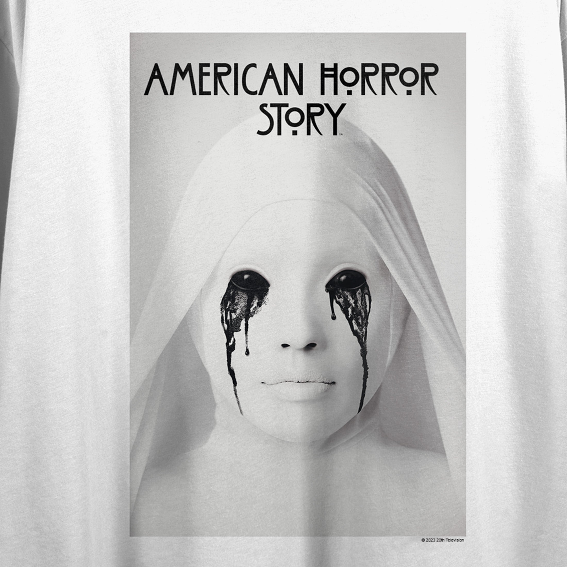 American Horror Story Face With Melting Eyes Crew Neck Short Sleeve Women's White Crop Top
