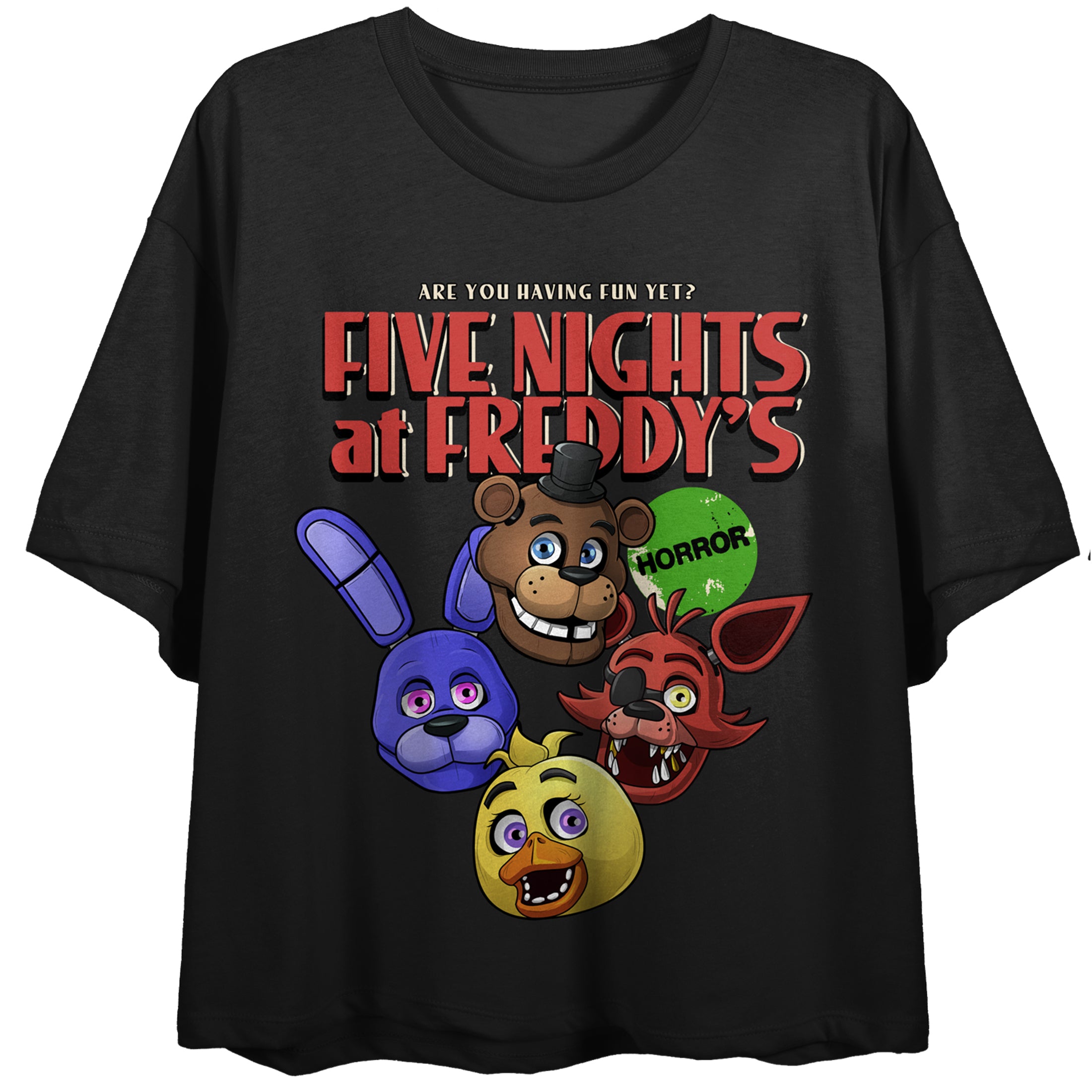 Five Nights At Freddy's Are You Having Fun Yet Crew Neck Short Sleeve Women's Black Crop Top