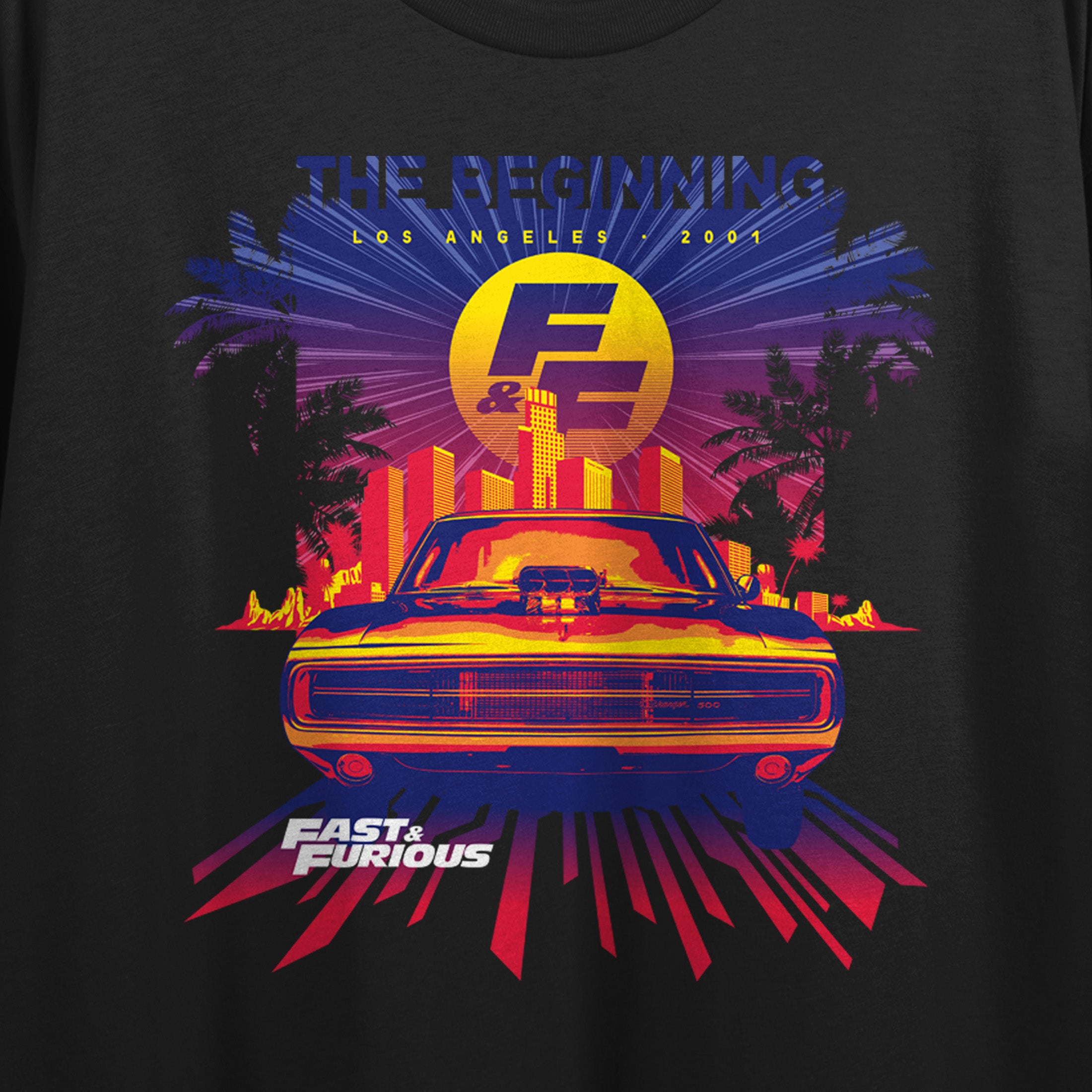 Fast & Furious Los Angeles 2001 Crew Neck Short Sleeve Women's Black Crop Top