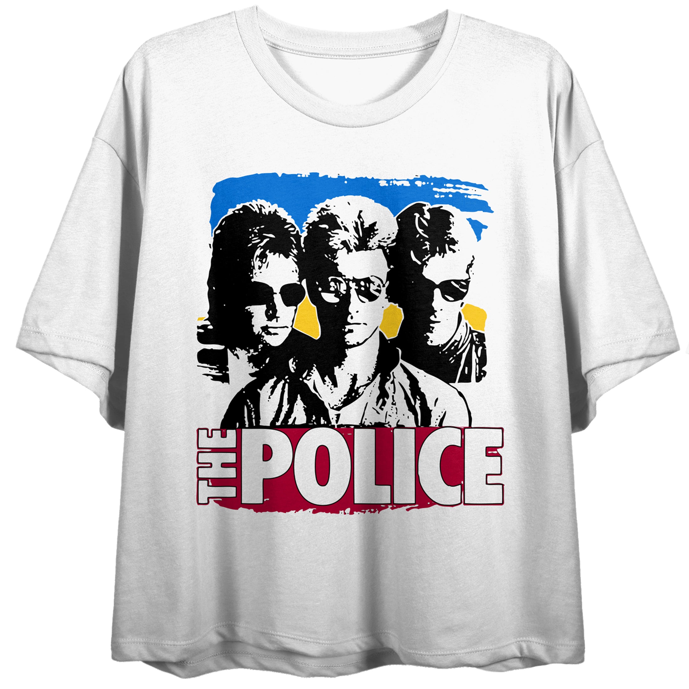 The Police Band In Sunglasses Crew Neck Short Sleeve Women's White Crop Top