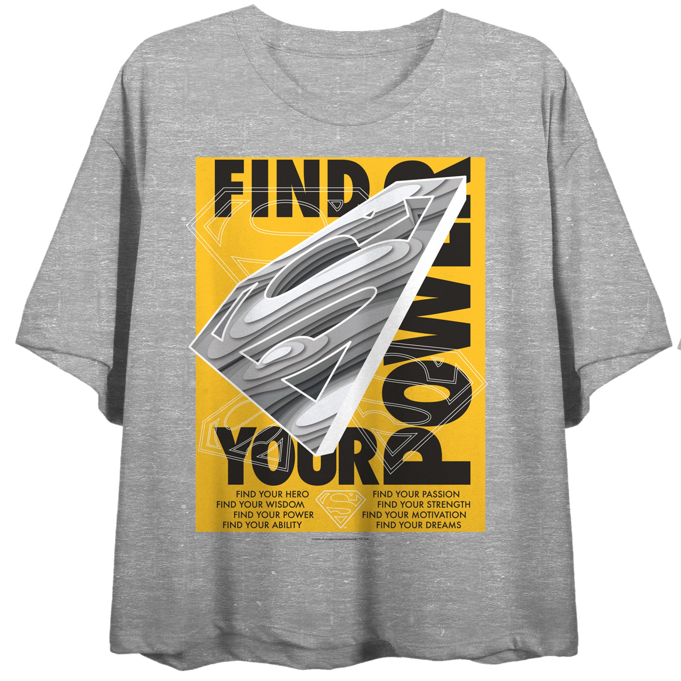 Superman Find Your Power Women's Heather Gray Short Sleeve Crop Tee