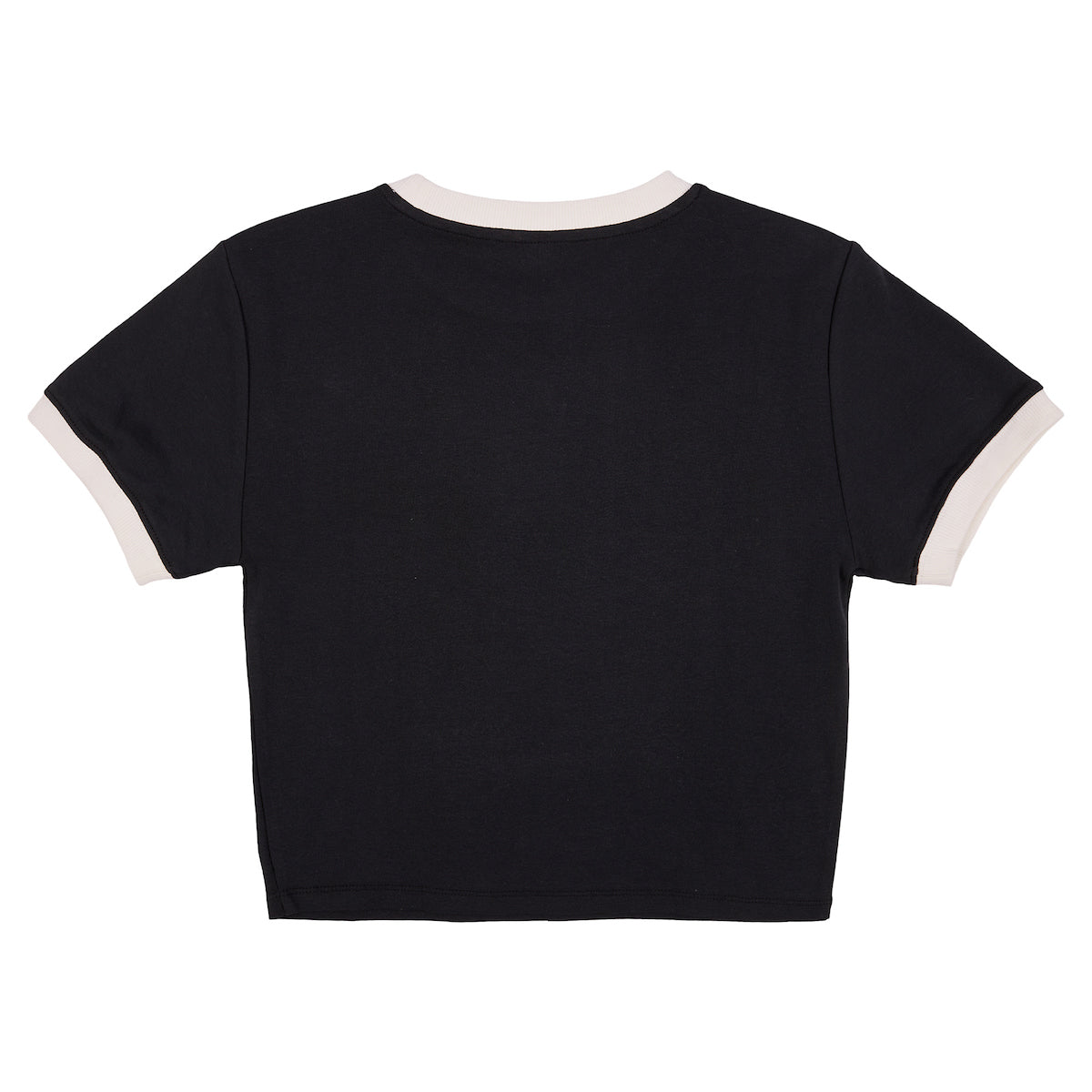 Hello Kitty Character Face Outline Crew Neck Short Sleeve Women's Black Crop Top Baby Tee