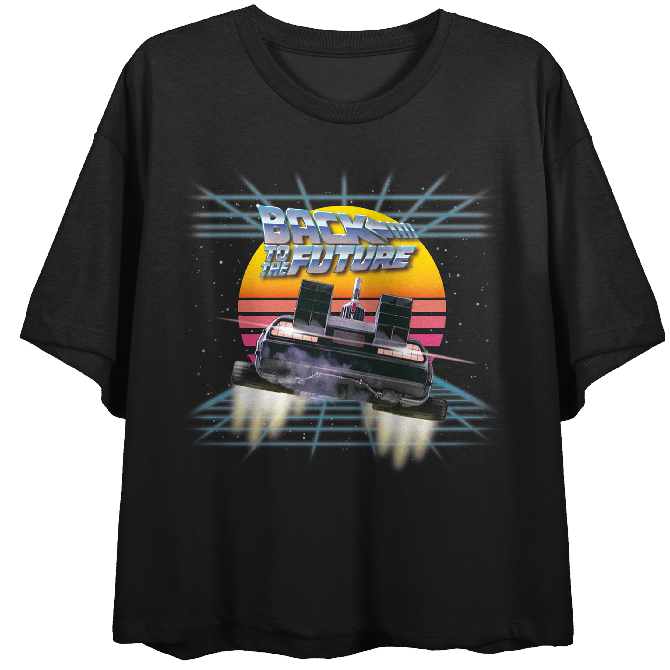 Back To The Future Franchise Futuristic Key Art Female Black Short Sleeve Crop Tee