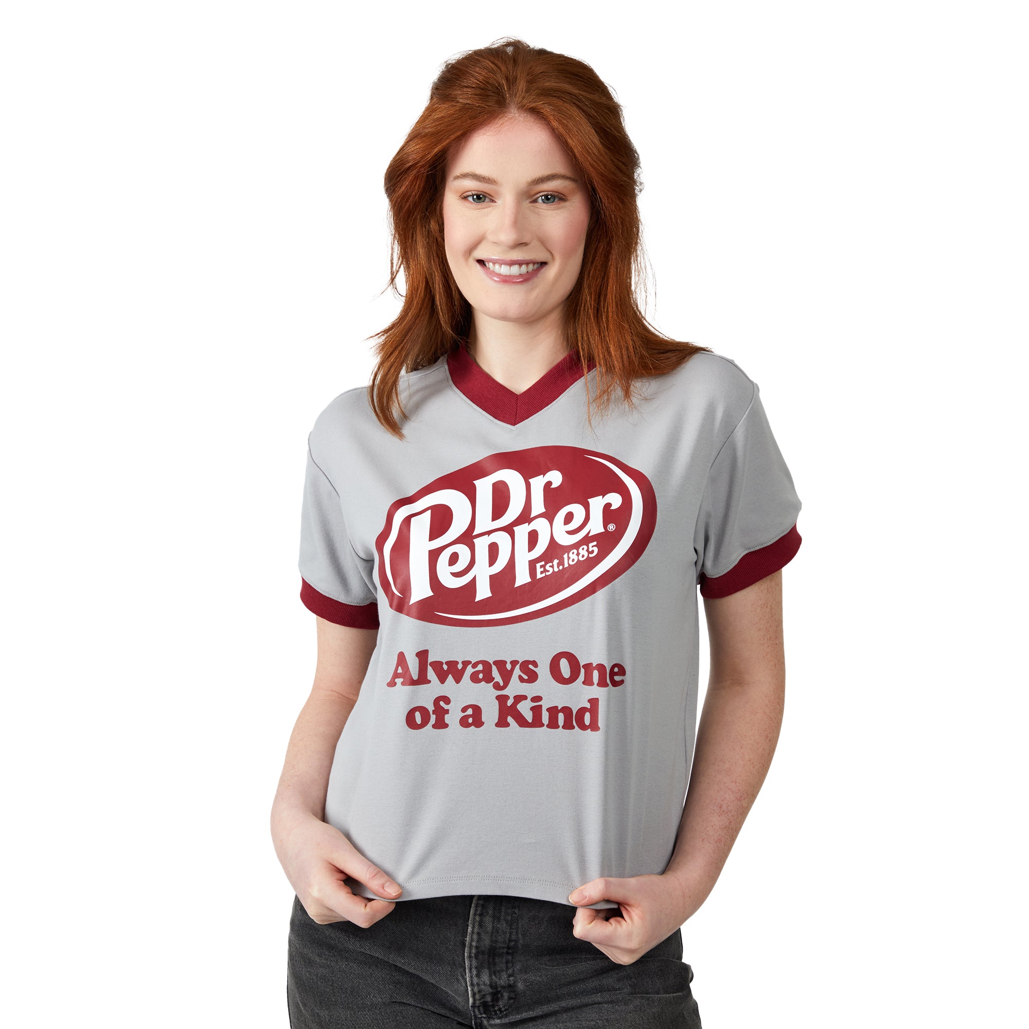 Dr Pepper Always One Of A Kind V-Neck Short Sleeve Gray Heather Women's Crop Top