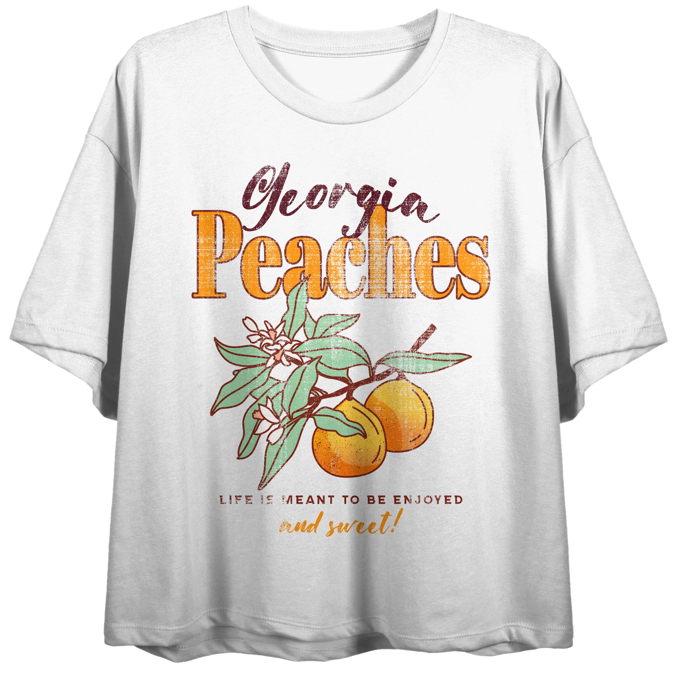 Georgia Peaches Life Is Meant To Be Enjoyed Crew Neck Short Sleeve Pale Yellow Women's Crop Top