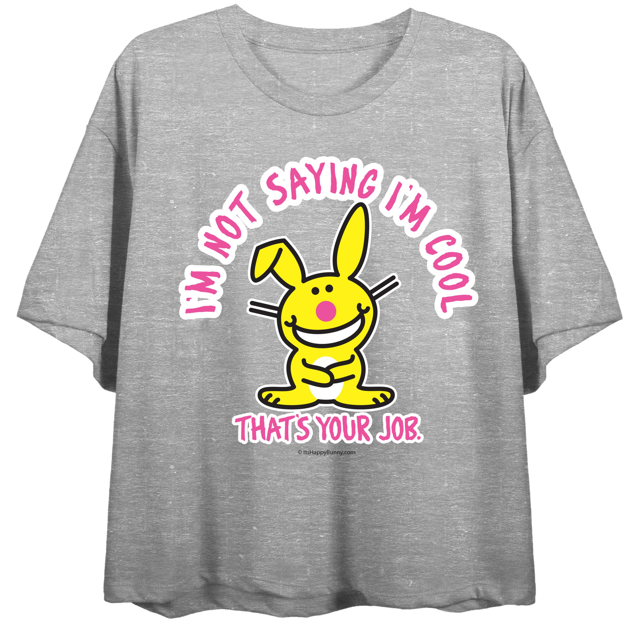 It's Happy Bunny Cool Bunny Crew Neck Short Sleeve Gray Heather Women's Crop Top
