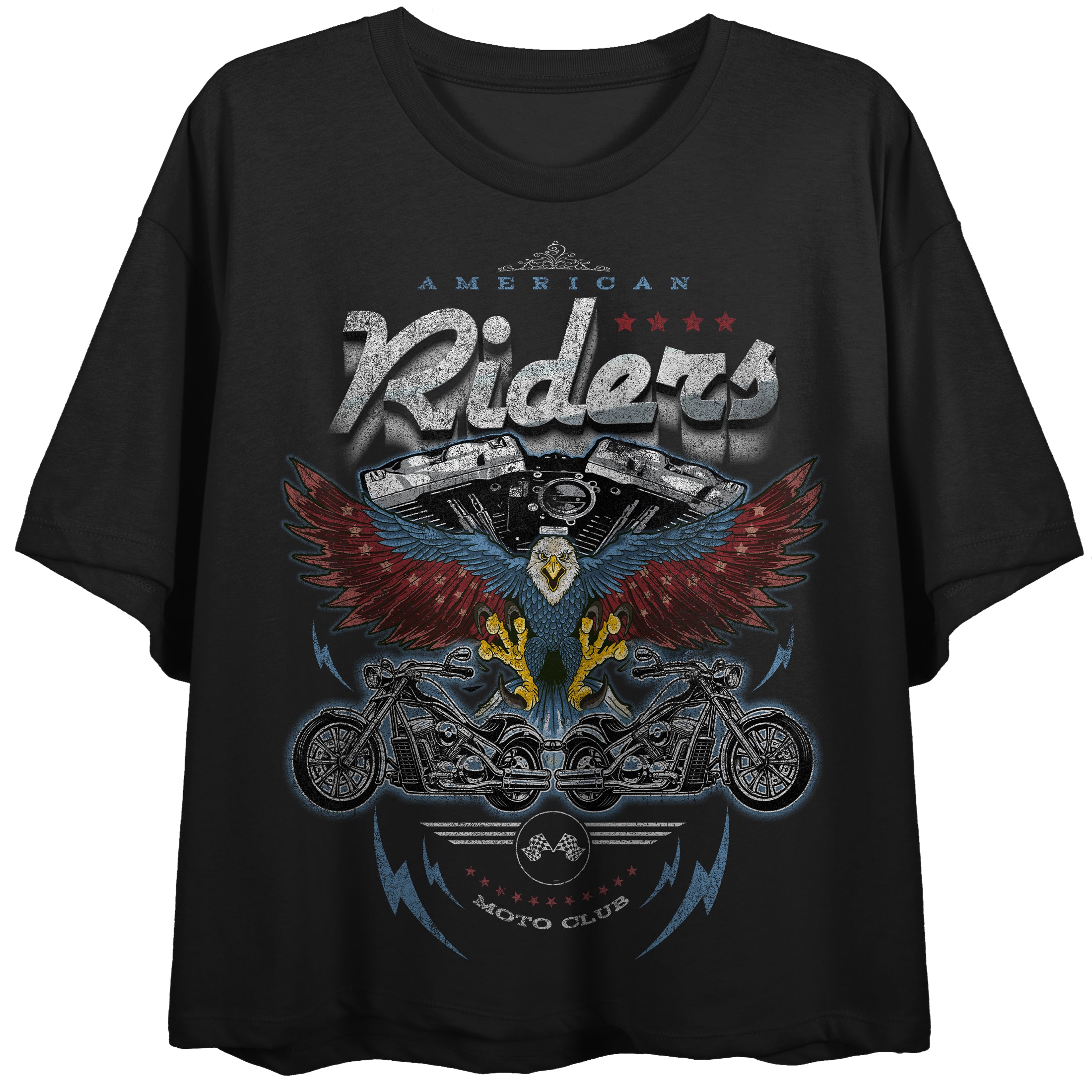 American Riders Moto Club Women's Black Graphic Crop Tee