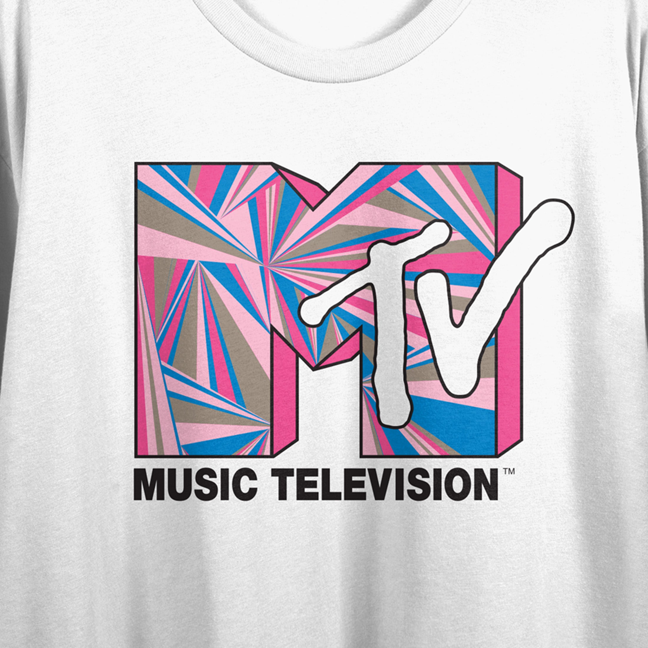 MTV Pastel Logo Women's White Crew Neck Short Sleeve Crop Top