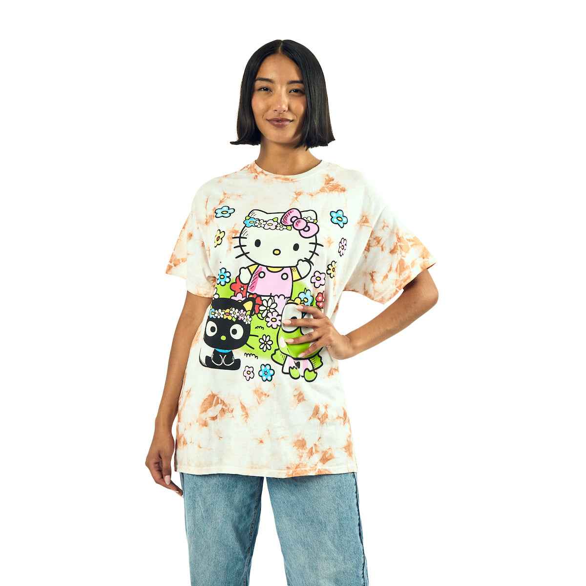 Hello Kitty Flower Power Women's Cloud Wash Crew Neck Short Sleeve T-shirt