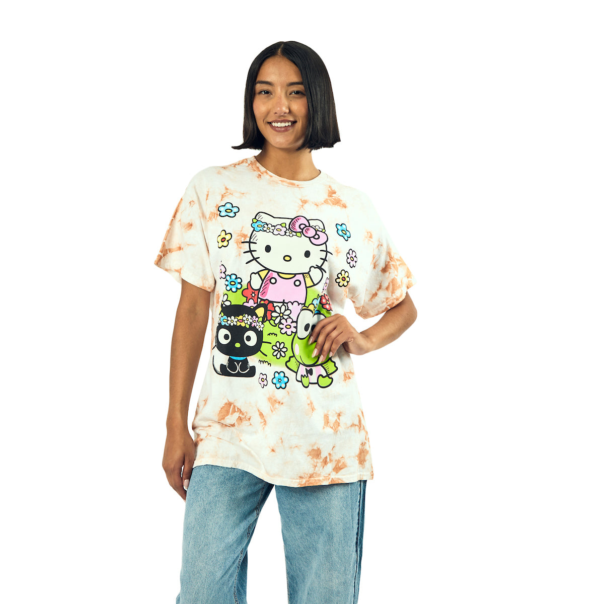 Hello Kitty Flower Power Women's Cloud Wash Crew Neck Short Sleeve T-shirt