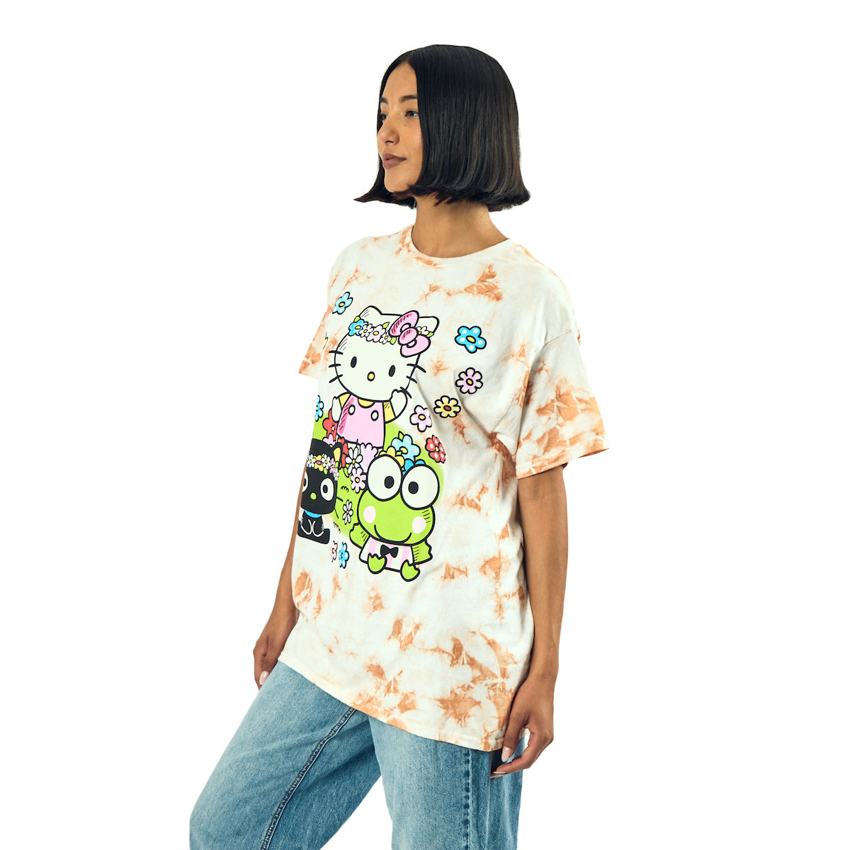 Hello Kitty Flower Power Women's Cloud Wash Crew Neck Short Sleeve T-shirt