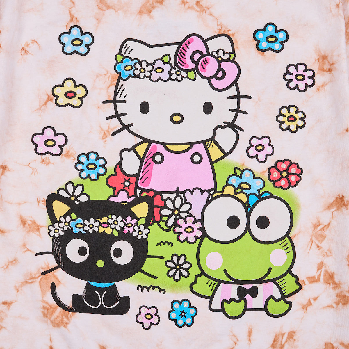 Hello Kitty Flower Power Women's Cloud Wash Crew Neck Short Sleeve T-shirt