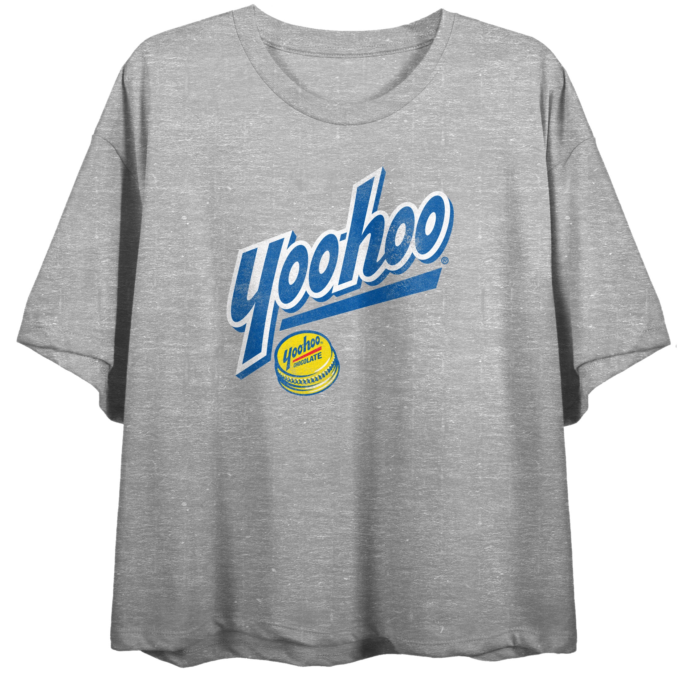 Yoo-hoo Logo Art Crew Neck Short Sleeve Gray Heather Women's Crop Top