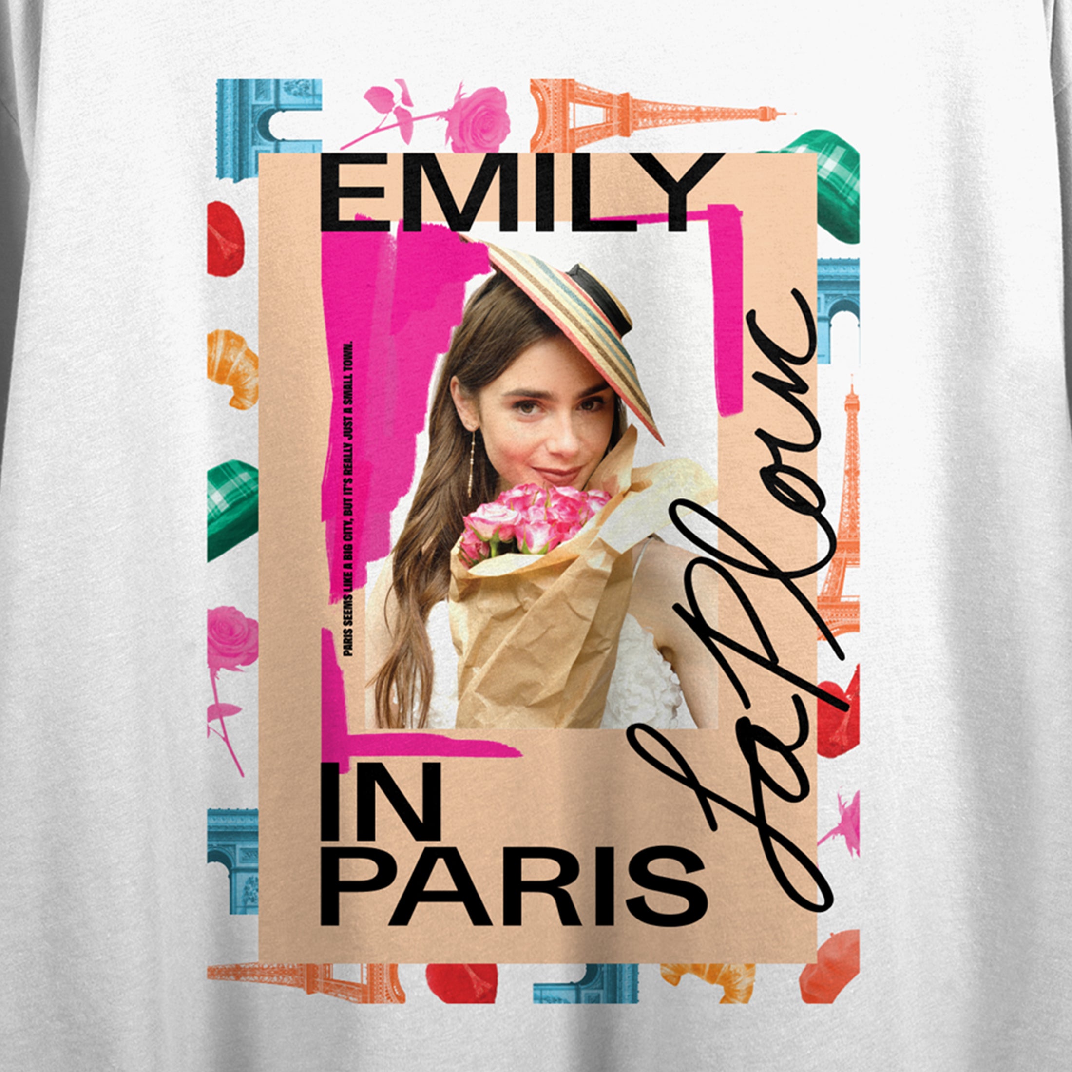 Emily In Paris Colorful Photo Art Crew Neck Short Sleeve  Women's White Crop Top