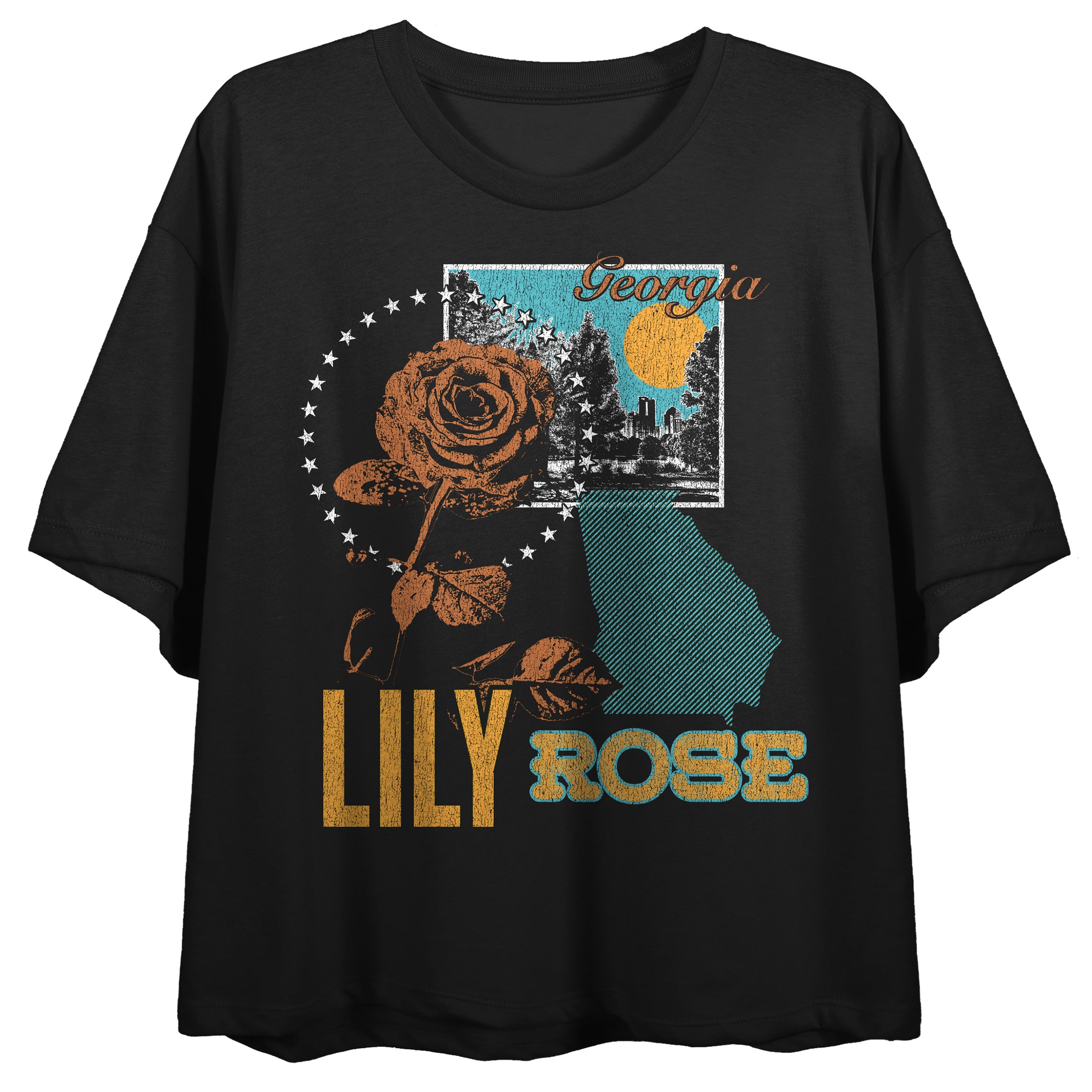 Lily Rose Georgia Rose Crew Neck Short Sleeve Women's Black Crop Top
