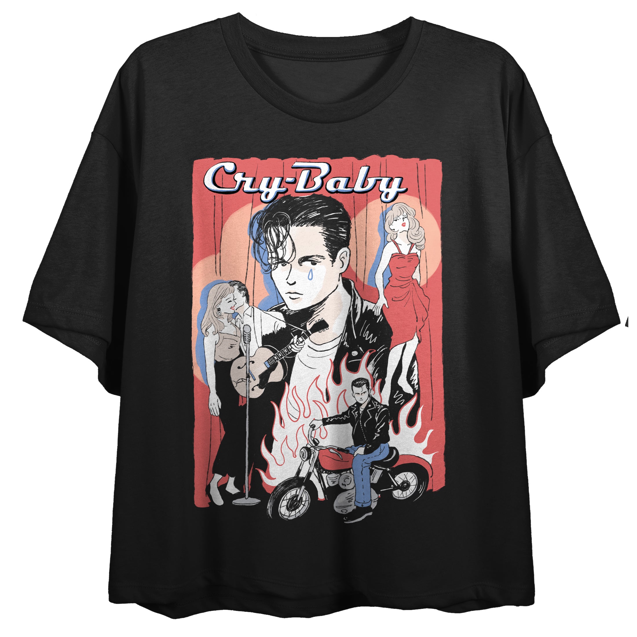Cry-Baby (1990) Sketched Collage Art Women's Black Crop Tee