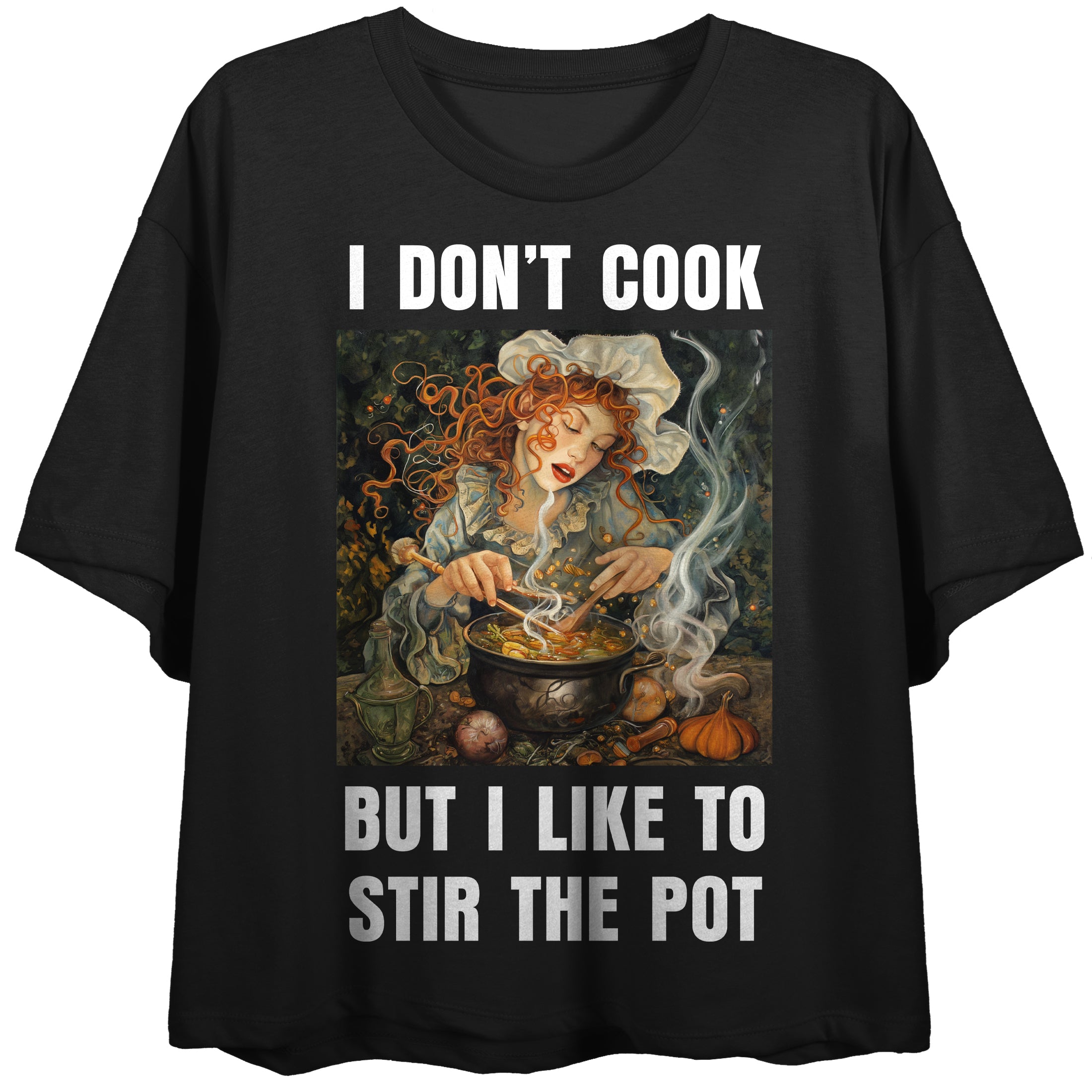 Stir The Pot Crew Neck Short Sleeve Women's Black Crop Top