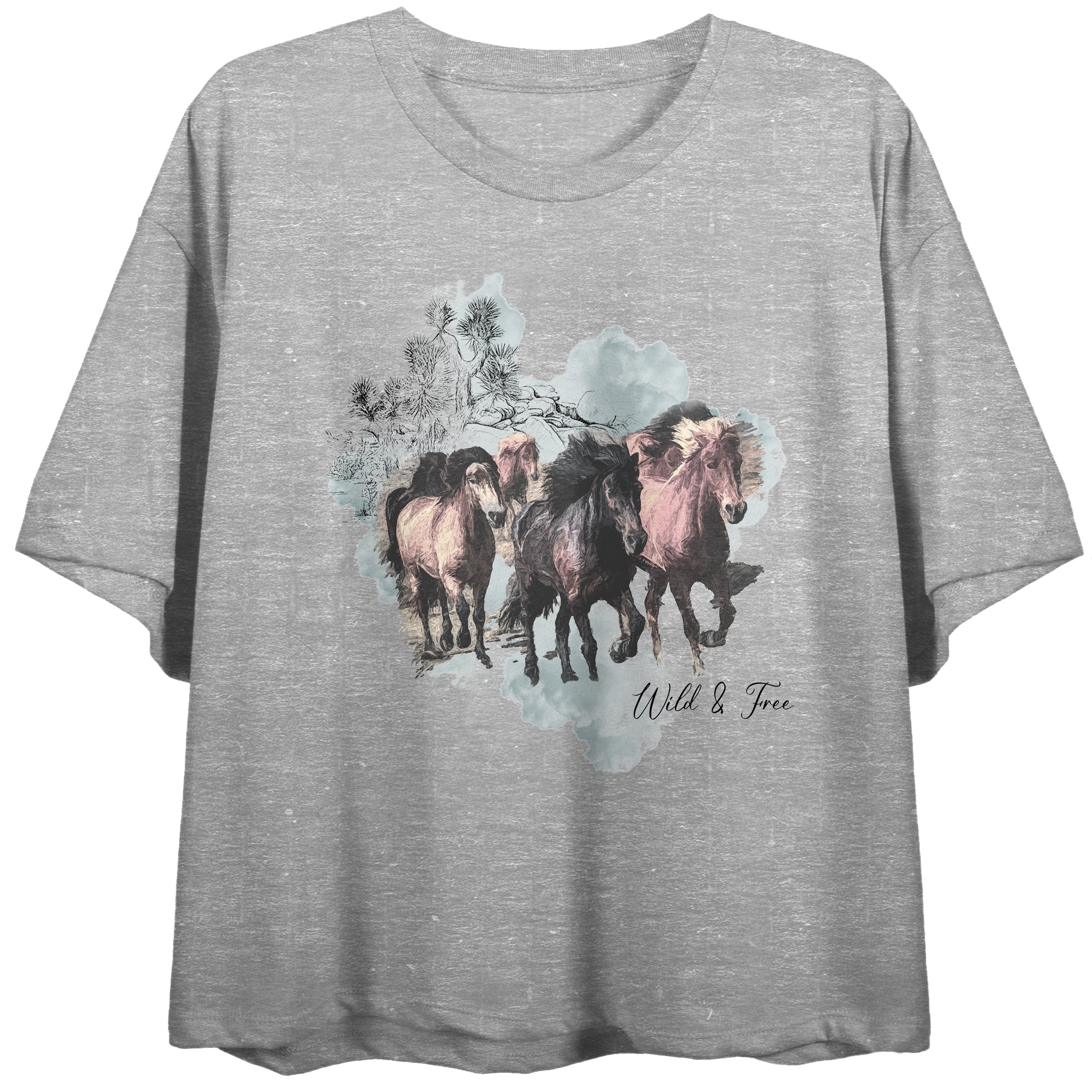 Wild And Free Horses Wandering The Desert Crew Neck Short Sleeve Athletic Heather Women's Crop Top