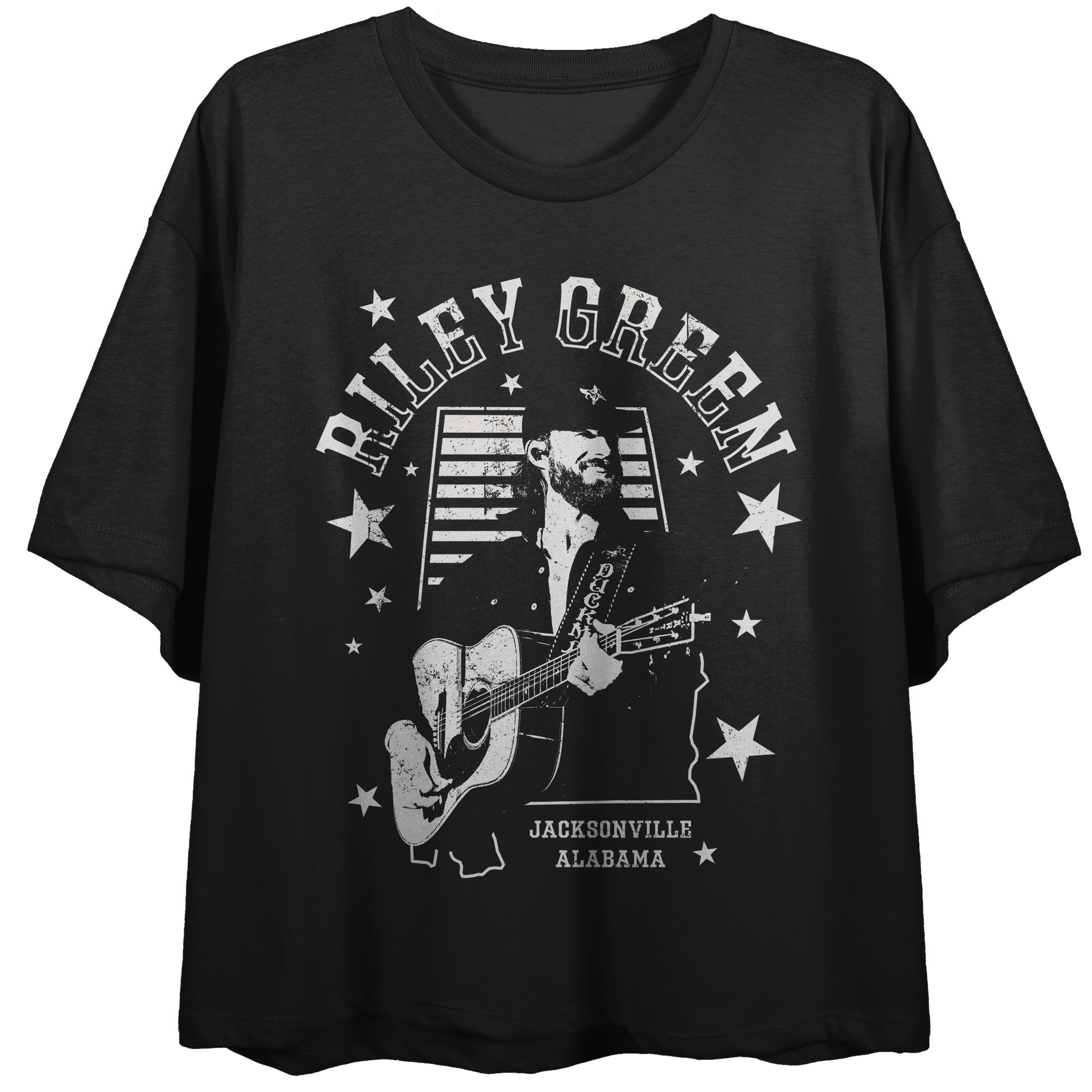 Riley Green Alabama Frame Crew Neck Short Sleeve Women's Black Crop Top