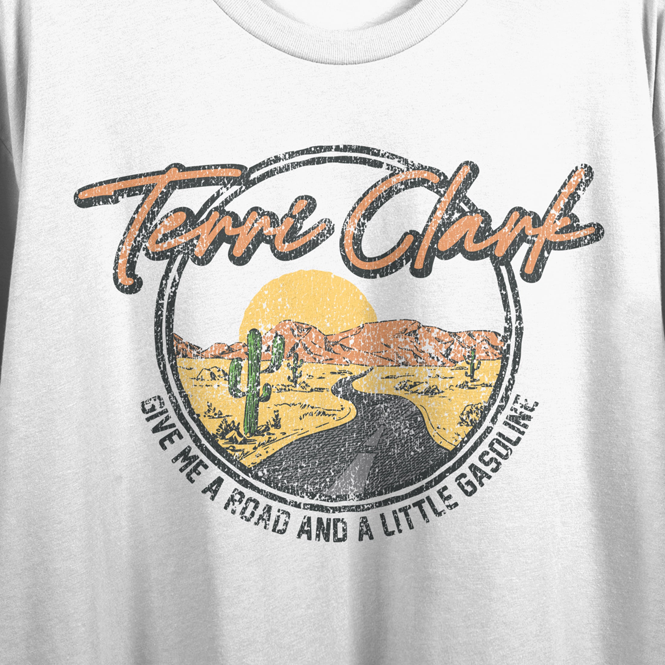 Terri Clark Give Me A Road And A Little Gasoline Crew Neck Short Sleeve Women's White Crop Top