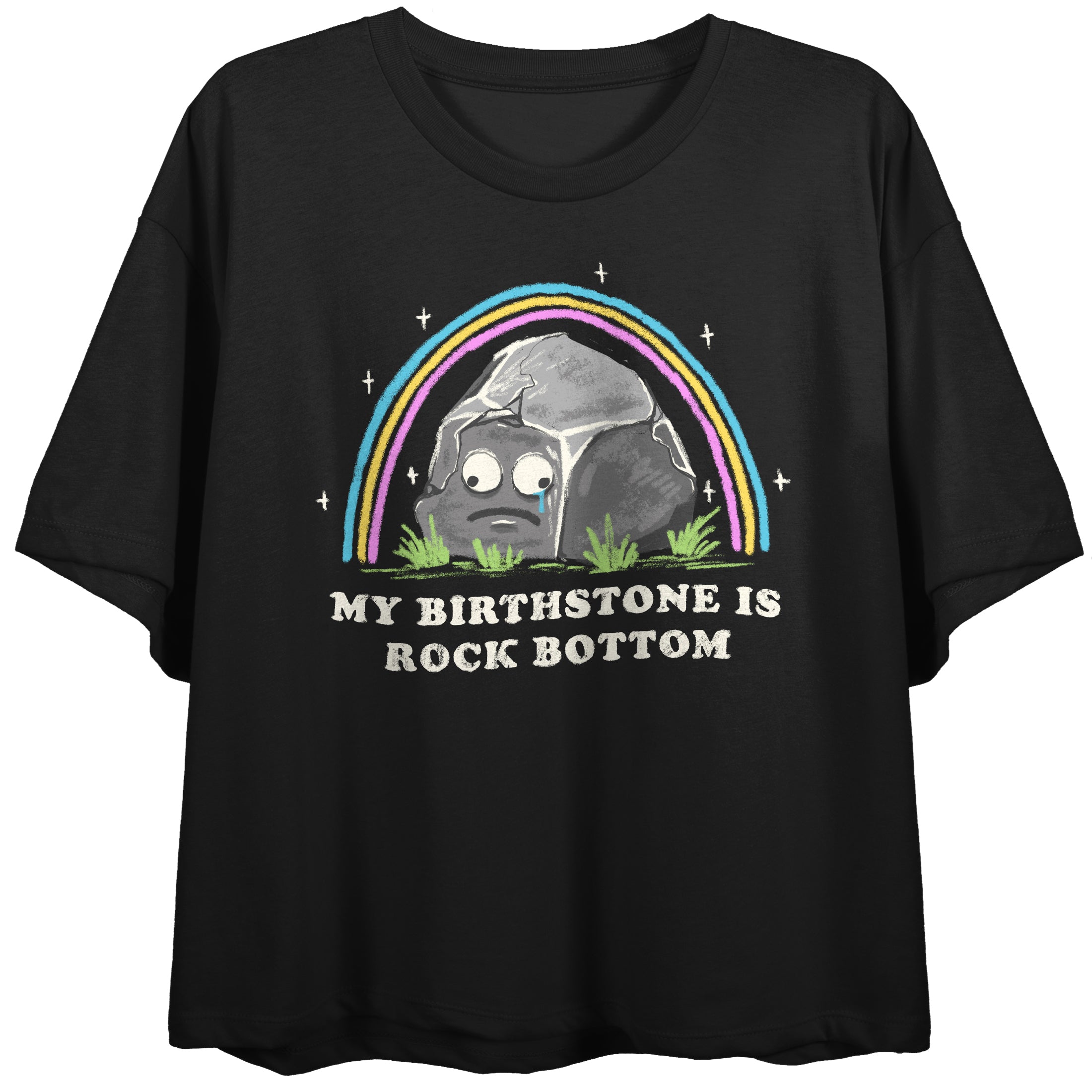 My Birthstone Is Rock Bottom Crew Neck Short Sleeve Women's Black Crop Top