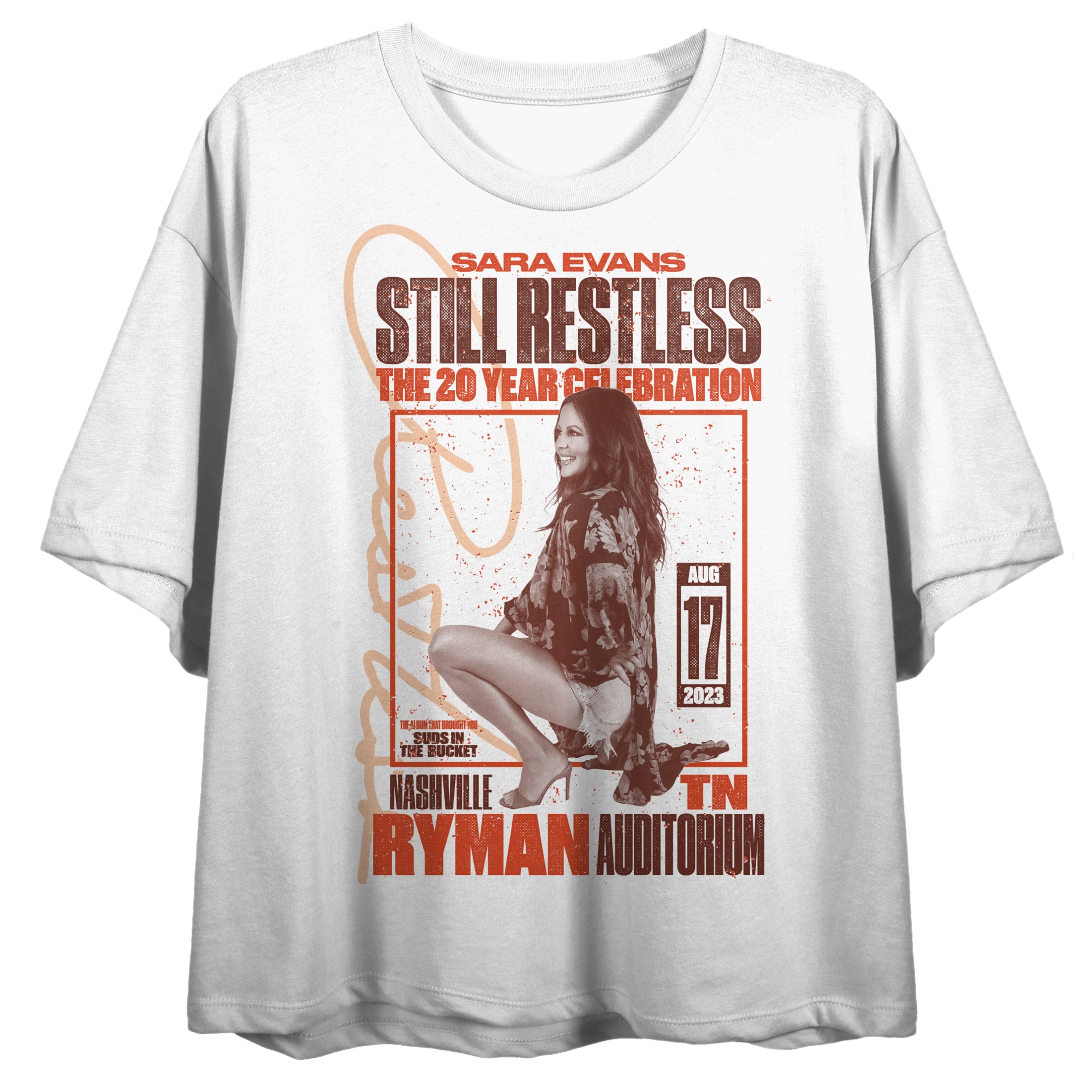 Sara Evans Still Restless Poster Women's White Crew Neck Short Sleeve Crop Top