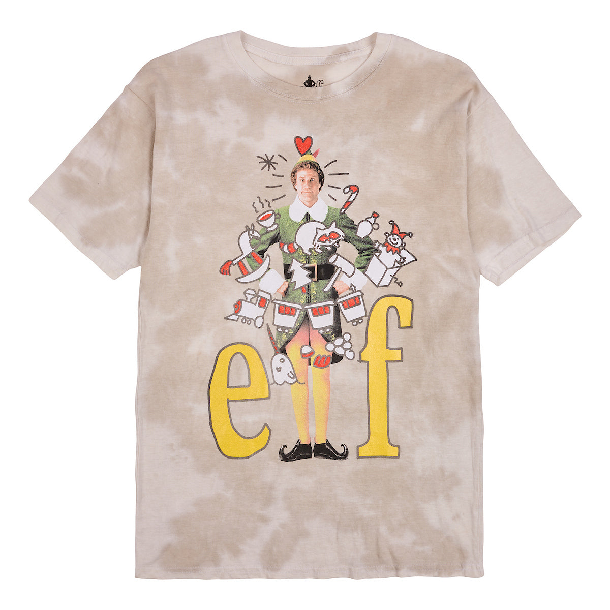 Elf Buddy Wrapped In Christmas Lights Movie Logo Adult Unisex Cloud Wash Crew Neck Short Sleeve T-shirt