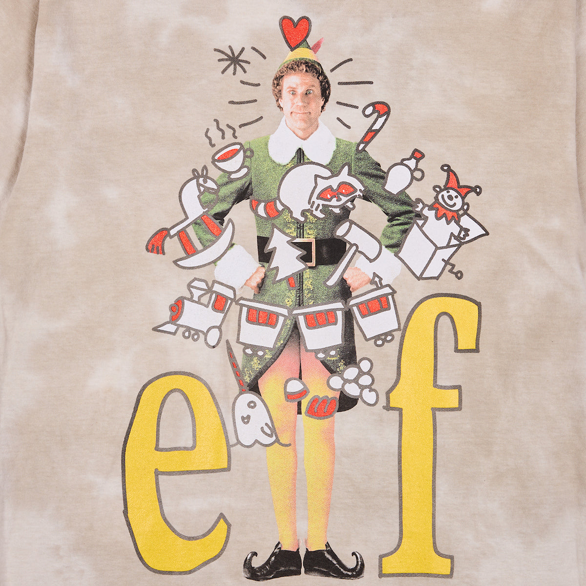 Elf Buddy Wrapped In Christmas Lights Movie Logo Adult Unisex Cloud Wash Crew Neck Short Sleeve T-shirt