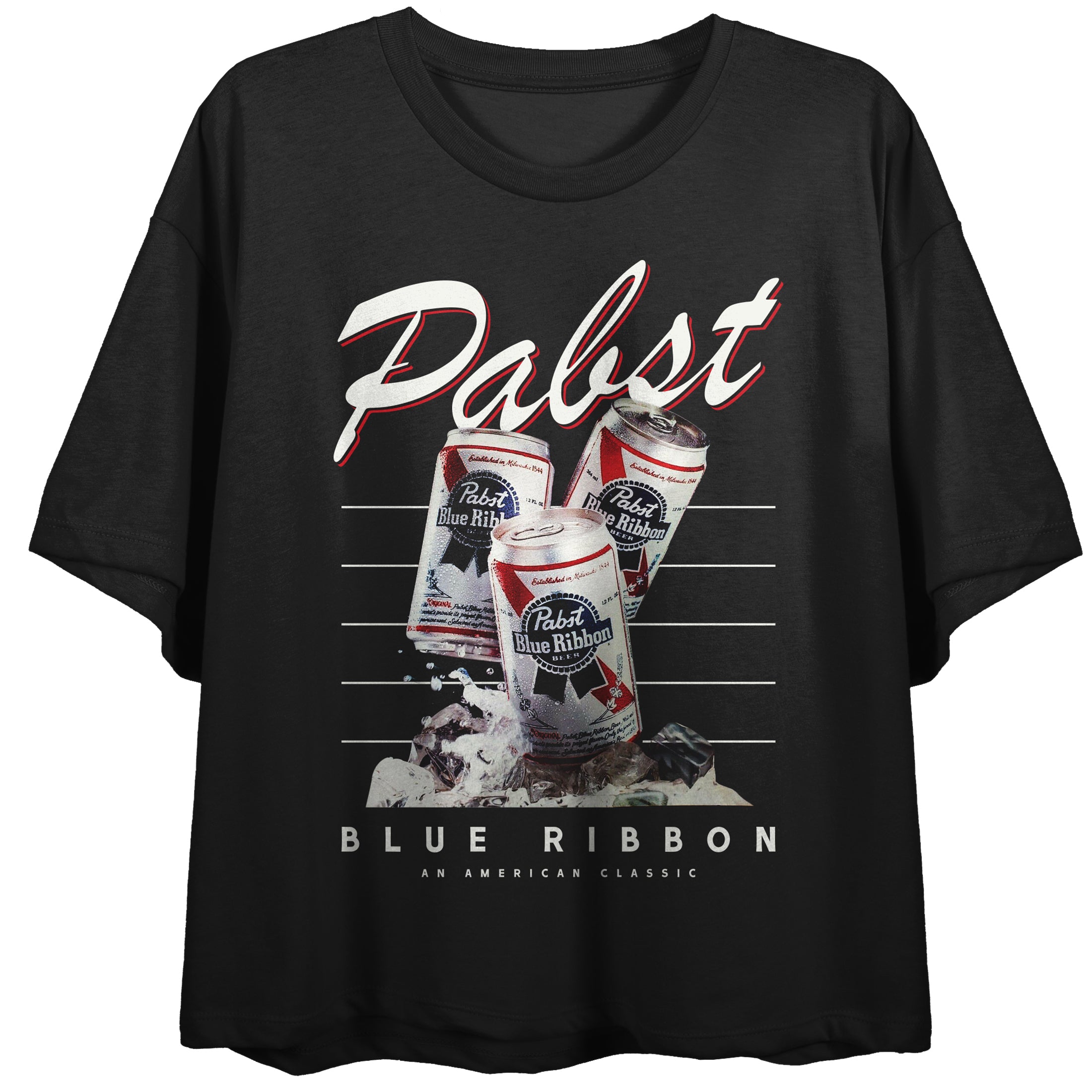 Pabst Blue Ribbon Ice Cold Cans Women's Black Crop Tee