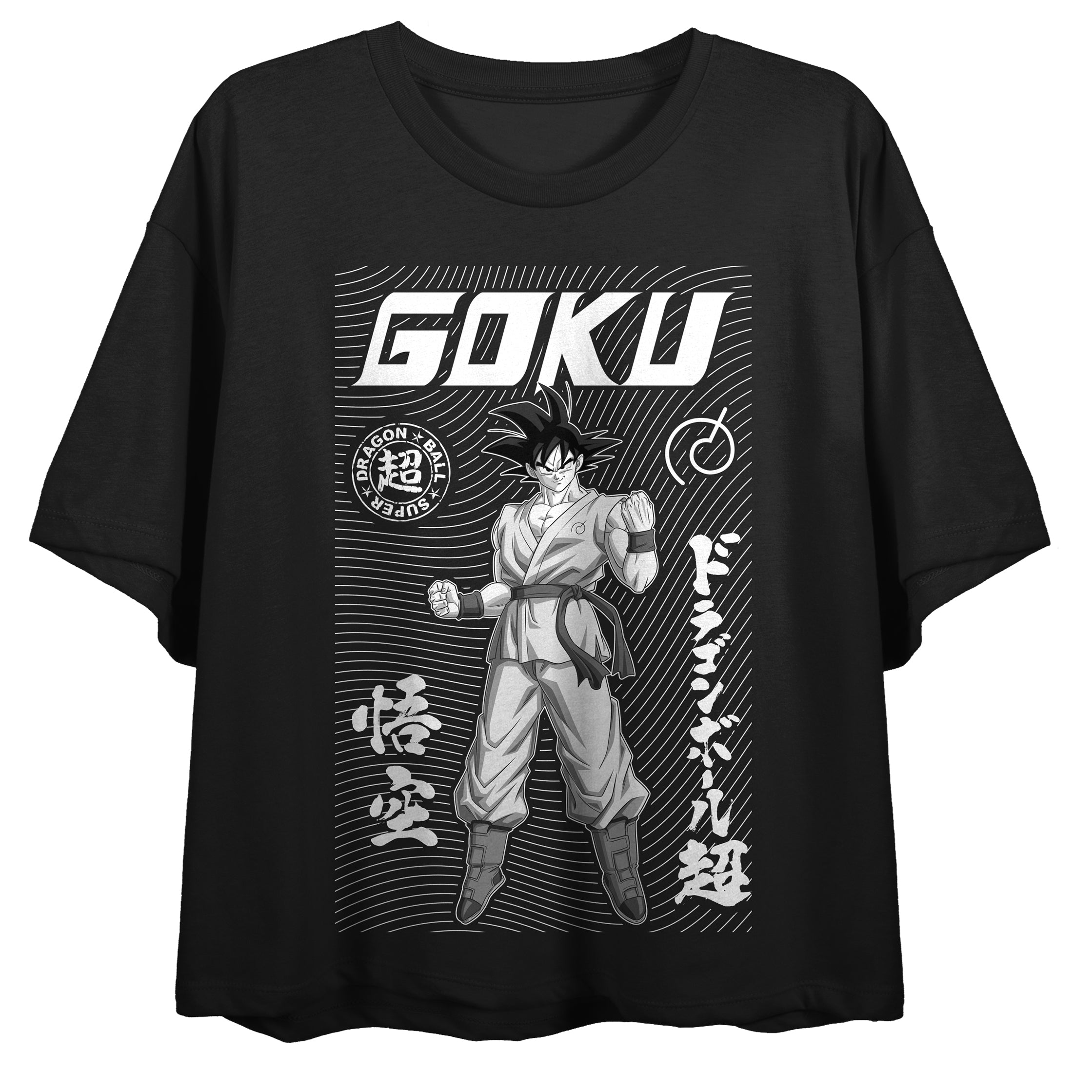 Dragon Ball Super Goku Symbols & Kanji Crew Neck Short Sleeve Women's Black Crop Top