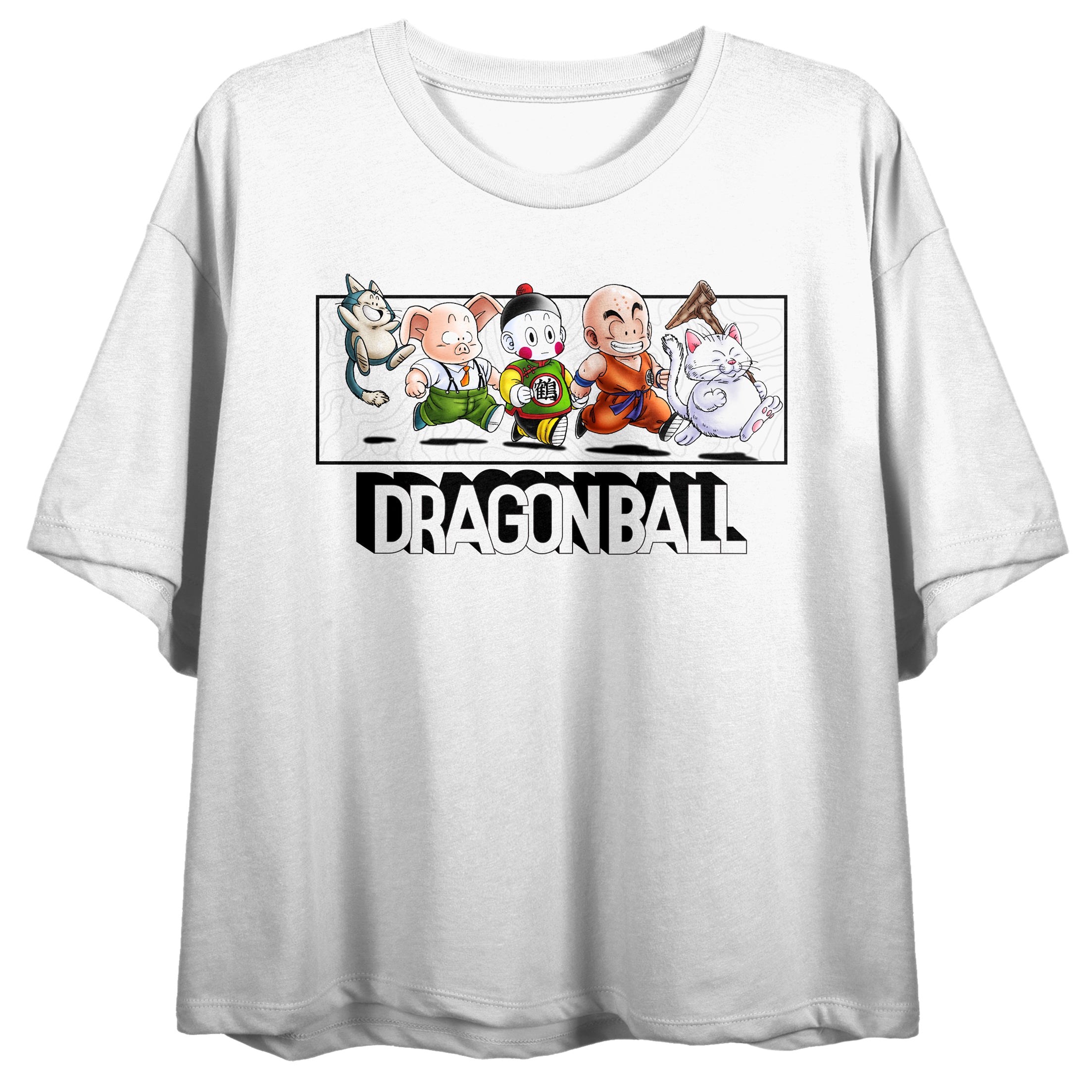 Dragon Ball Characters Walking In Line Crew Neck Short Sleeve Women's White Crop Top