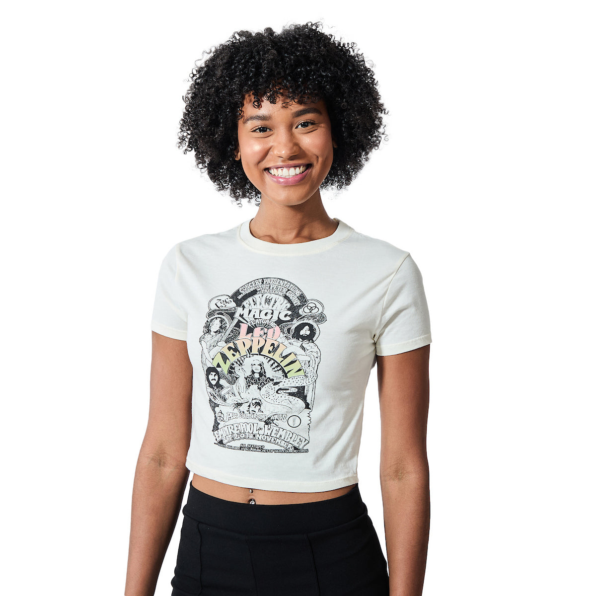 Led Zeppelin Electric Magic Black & White Poster Art Women's White Crew Neck Short Sleeve Baby Tee