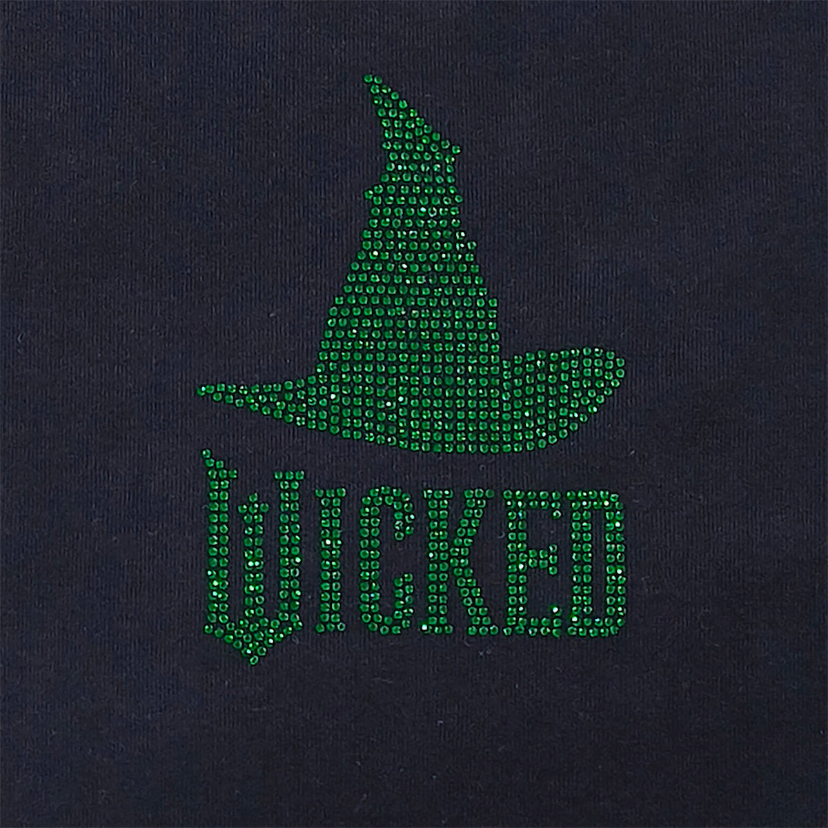 Wicked Green Rhinestone Witch Hat Women's Black Crew Neck Short Sleeve Baby Tee