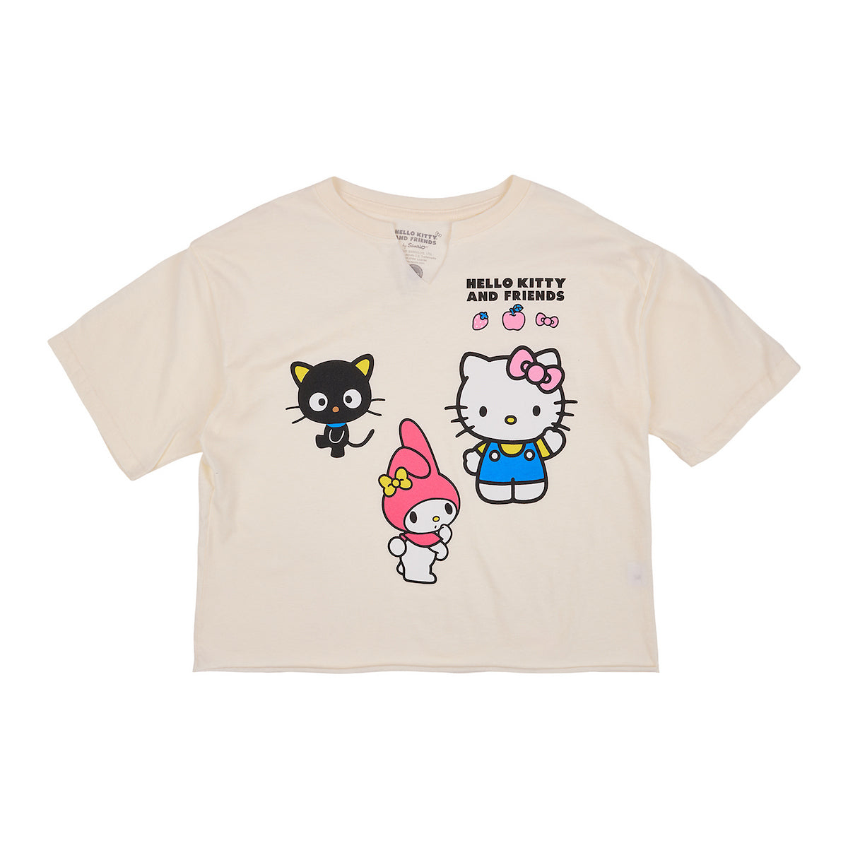 Hello Kitty & Friends Chococat My Melody & Hello Kitty Women's Sand V-Neck Short Sleeve Cropped Tee