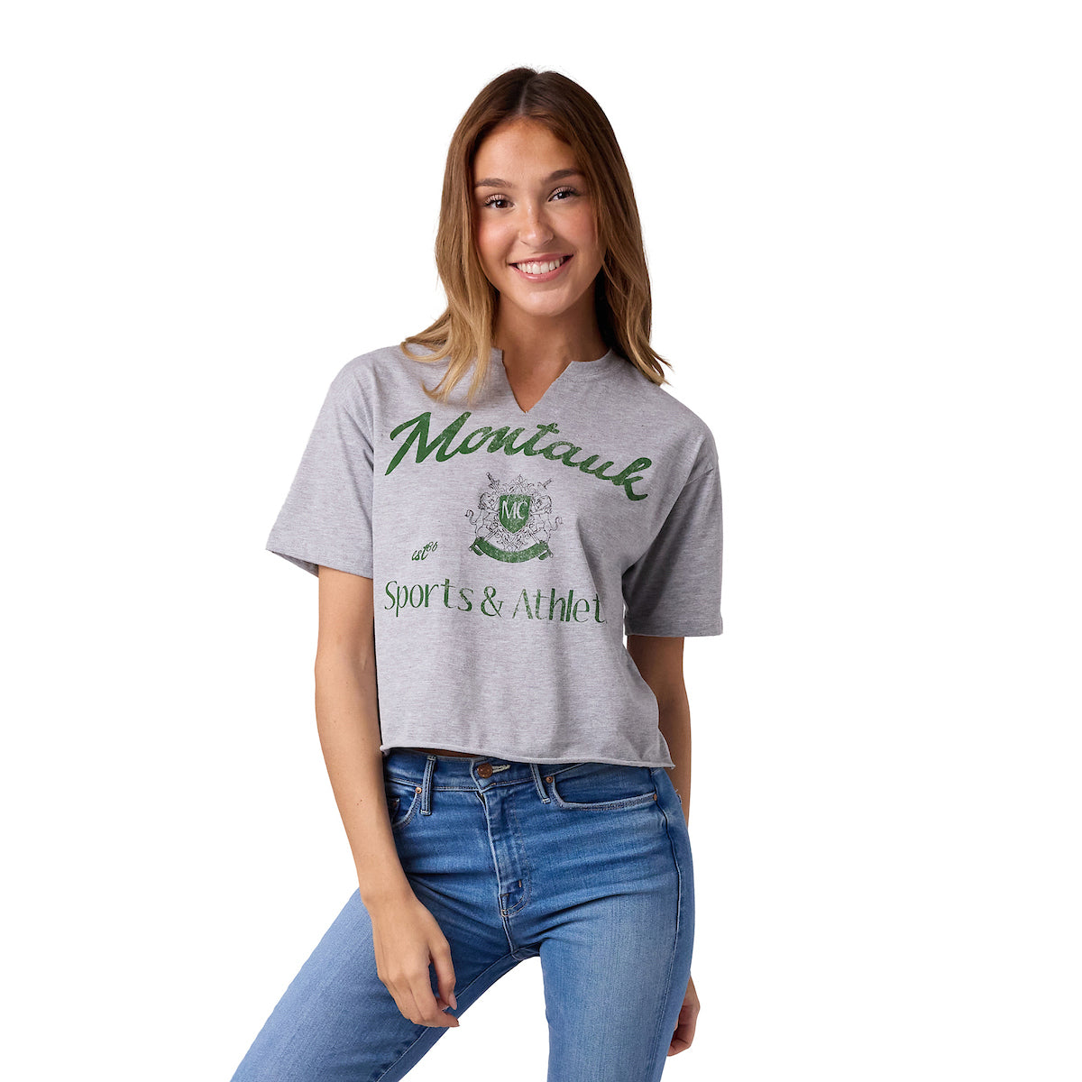 Montauk Sports & Athletics Women's Athletic Heater V-Neck Short Sleeve Cropped Tee