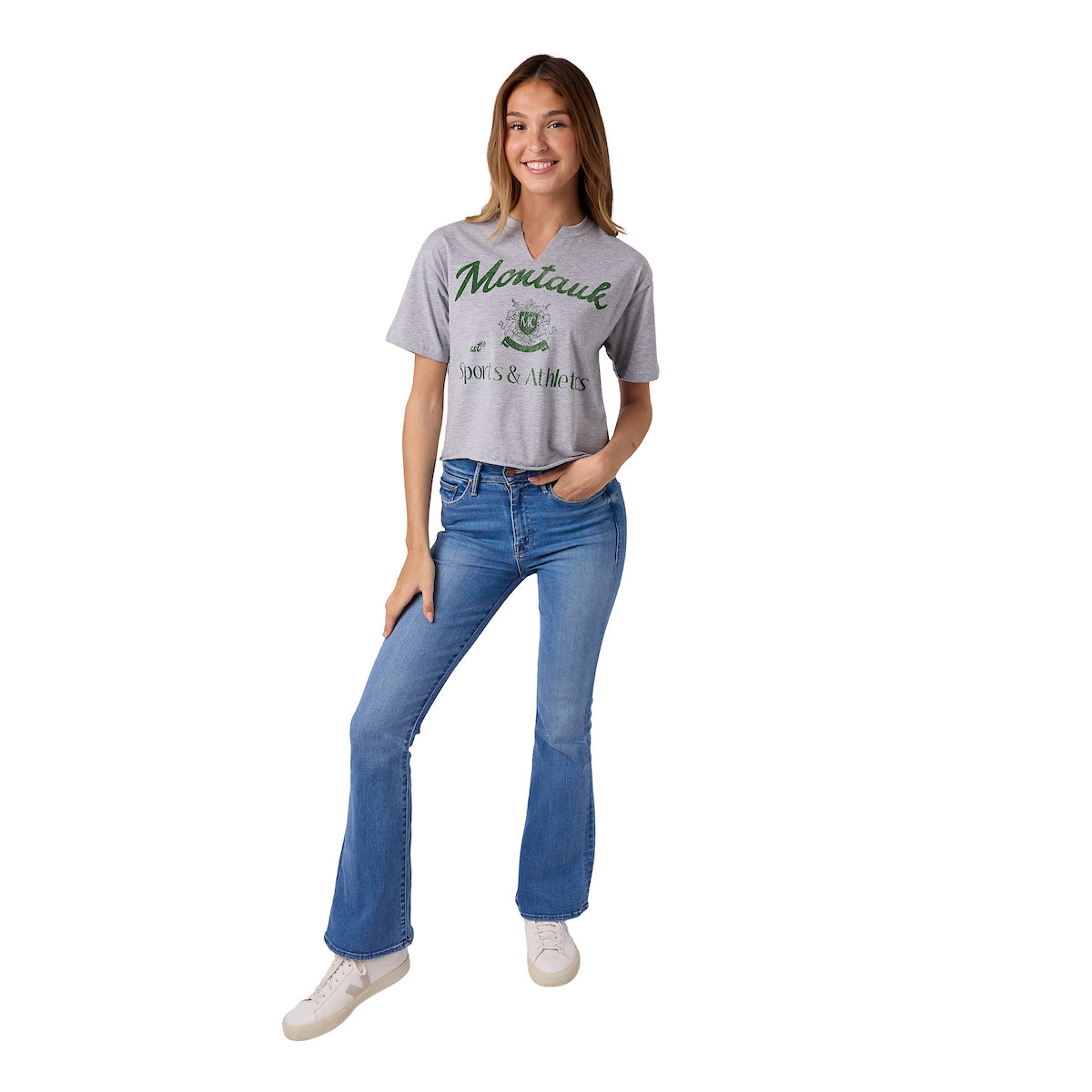 Montauk Sports & Athletics Women's Athletic Heater V-Neck Short Sleeve Cropped Tee