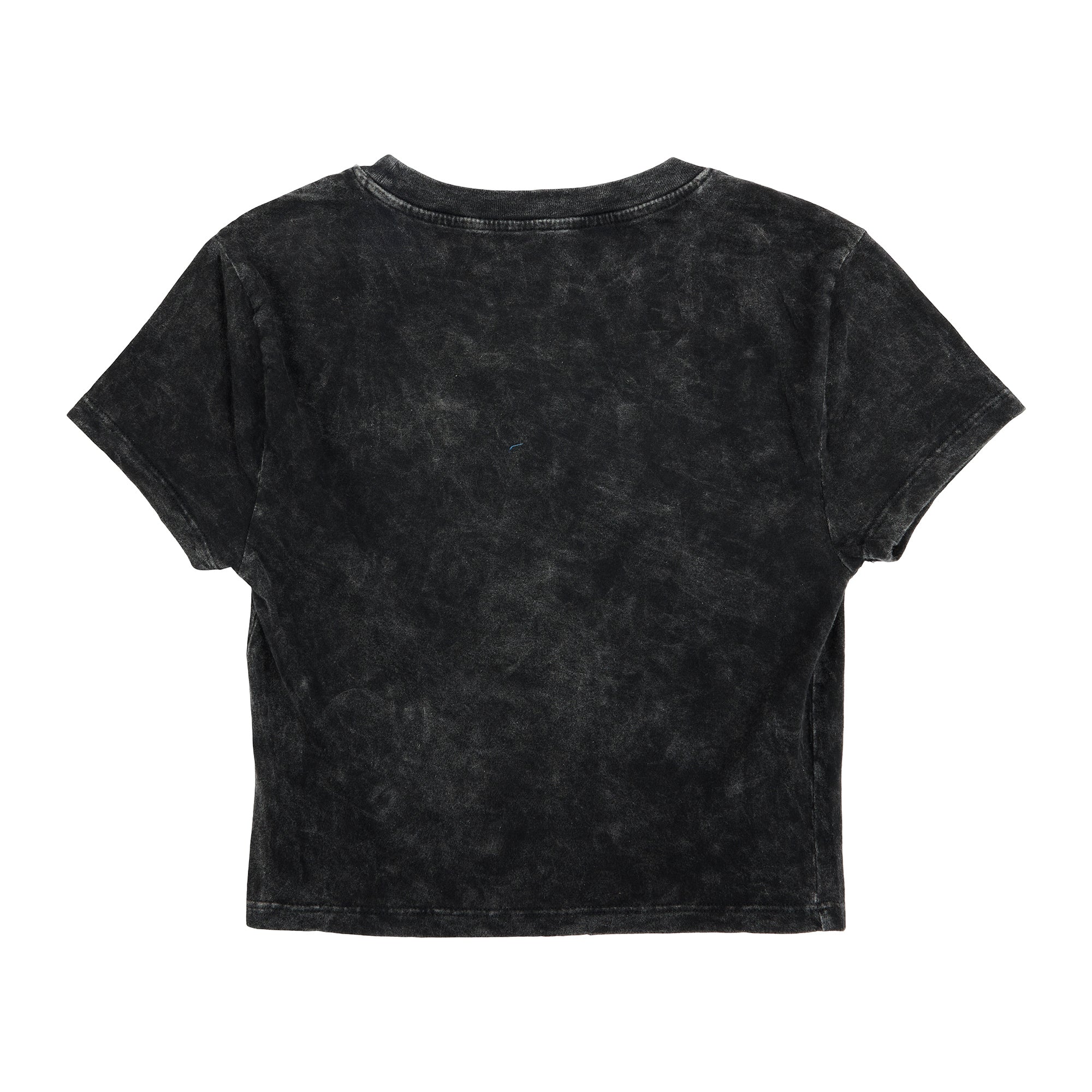 Stranger Things Logo Women's Black Mineral Wash Crew Neck Short Sleeve Cropped Baby Tee