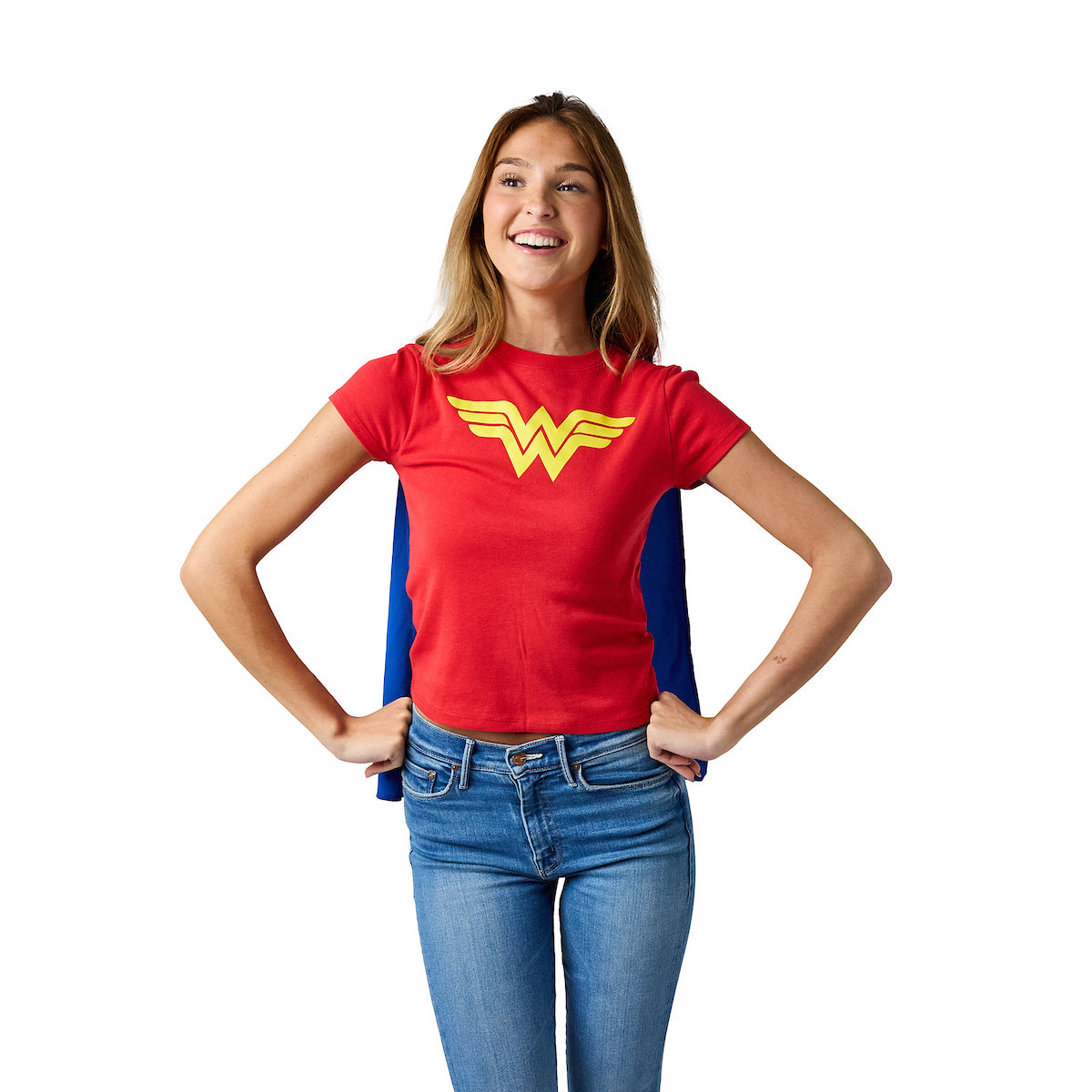 DC Comics Wonder Woman Women's Red Crew Neck Short Sleeve Caped Tee