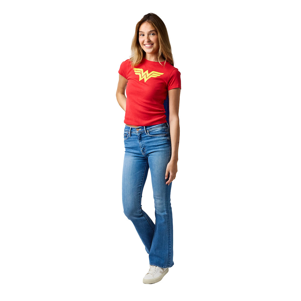 DC Comics Wonder Woman Women's Red Crew Neck Short Sleeve Caped Tee