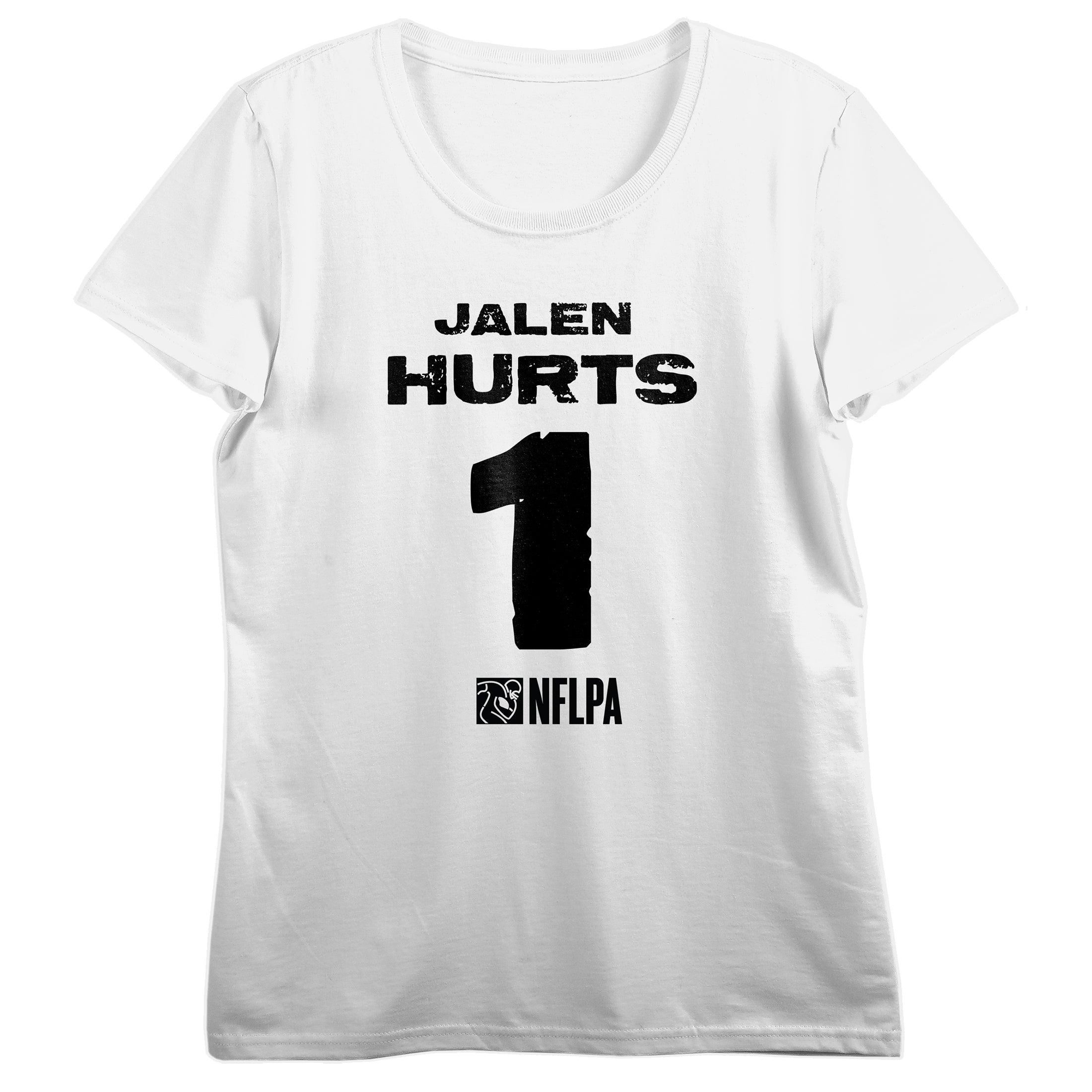 NFLPA Jalen Hurts 1 Women's White Crew Neck Short Sleeve T-shirt