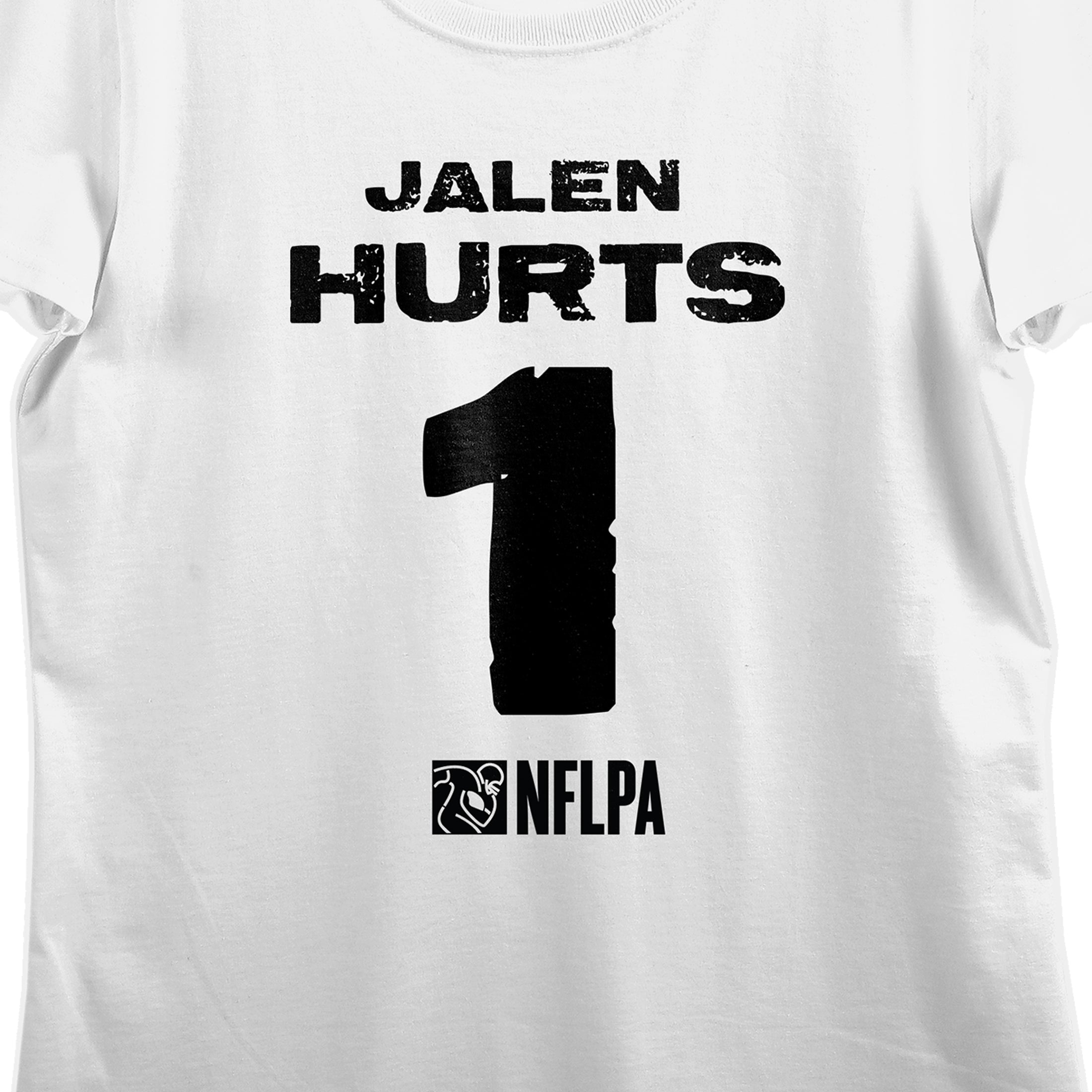 NFLPA Jalen Hurts 1 Women's White Crew Neck Short Sleeve T-shirt