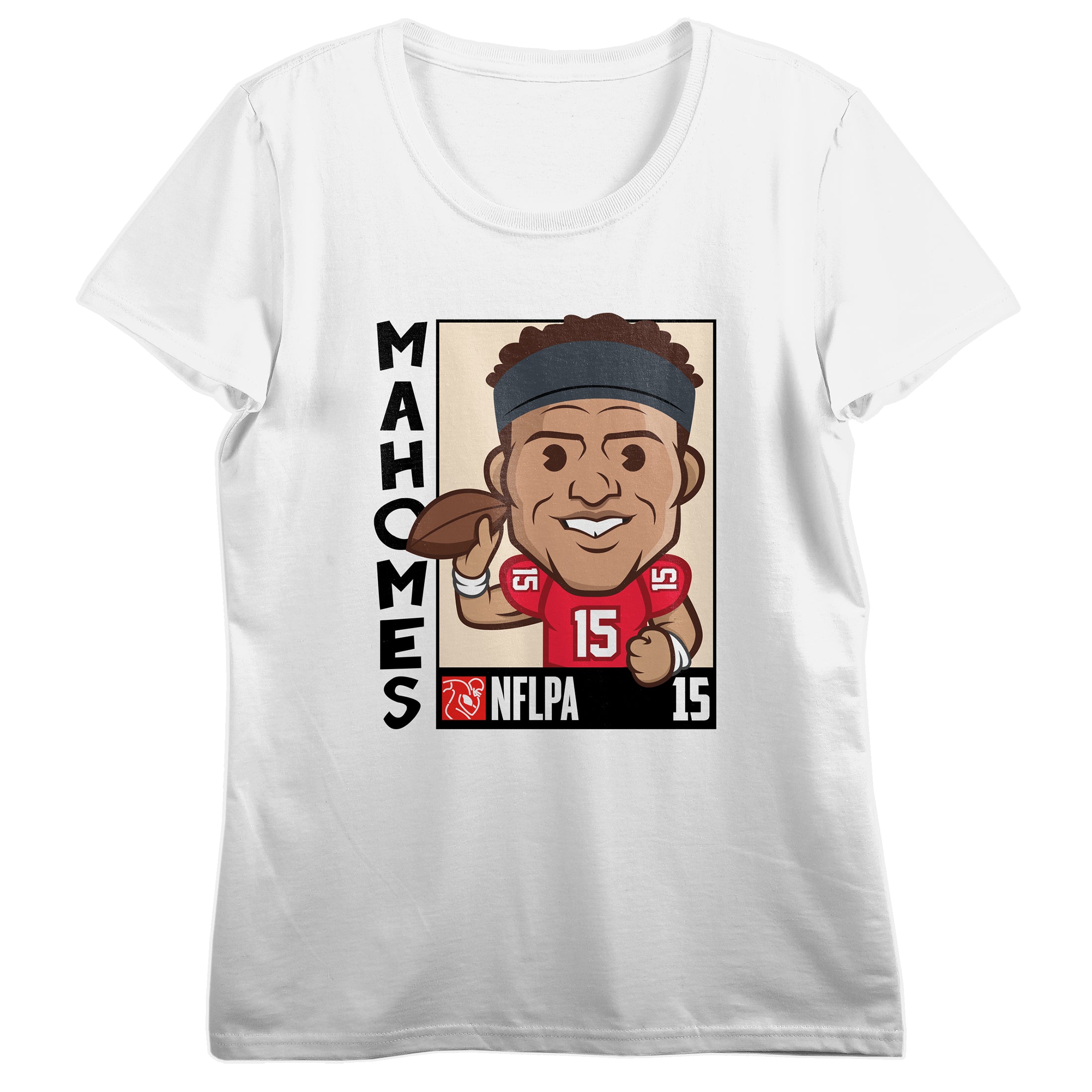 NFLPA Patrick Mahomes Vector Caricature Women's White Crew Neck Short Sleeve T-shirt