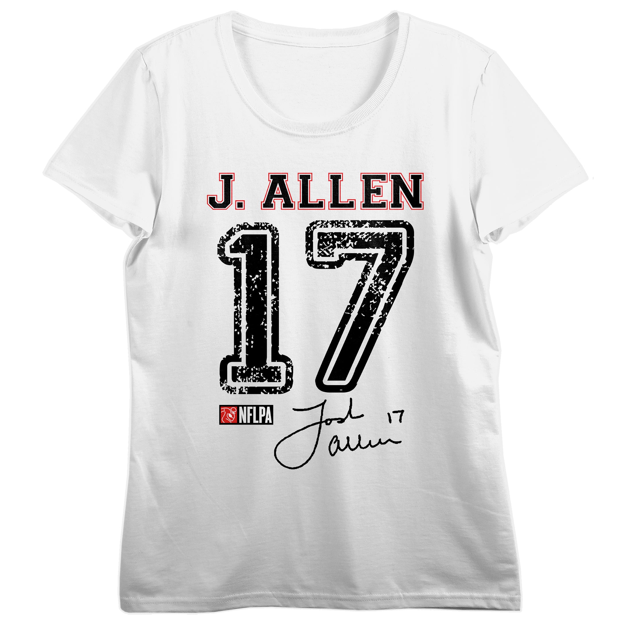 NFLPA J. Allen 17 Women's White Crew Neck Short Sleeve T-shirt