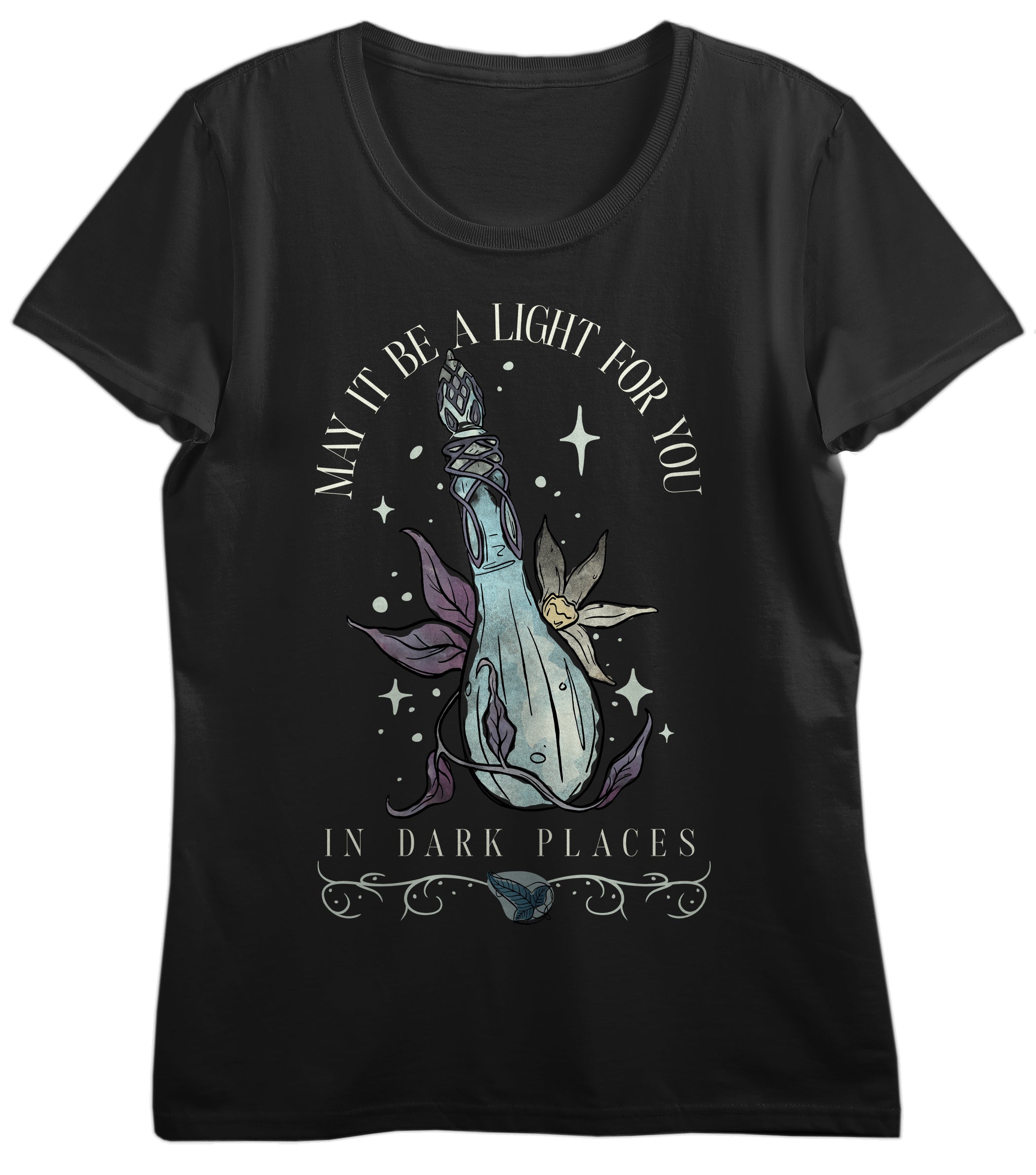 Lord Of The Rings May It Be A Light For You In Dark Places Women's Black Crew Neck Short Sleeve T-shirt