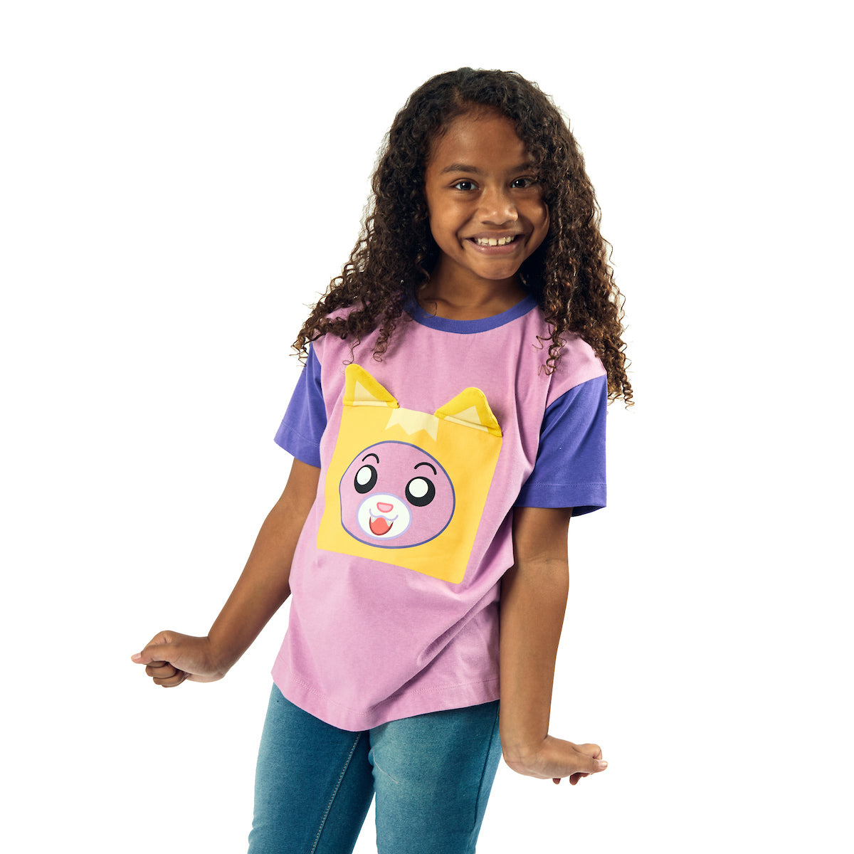 LankyBox Foxy Youth Purple Colorblock Crew Neck Short Sleeve Oversized T-shirt