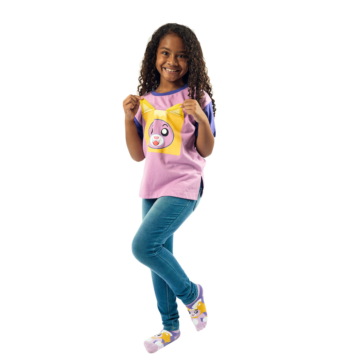 LankyBox Foxy Youth Purple Colorblock Crew Neck Short Sleeve Oversized T-shirt